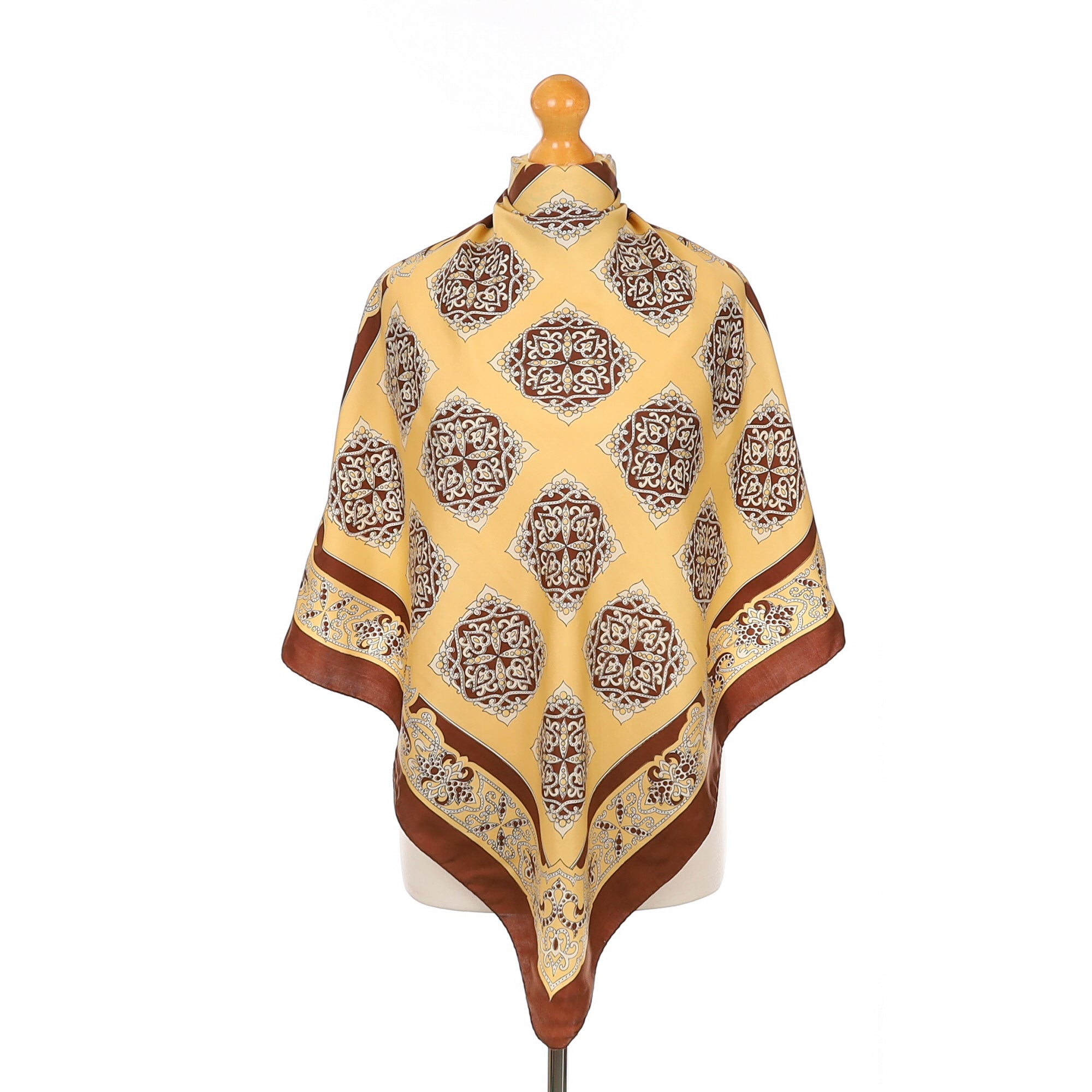 Brown Patterned Vintage Silk Scarf