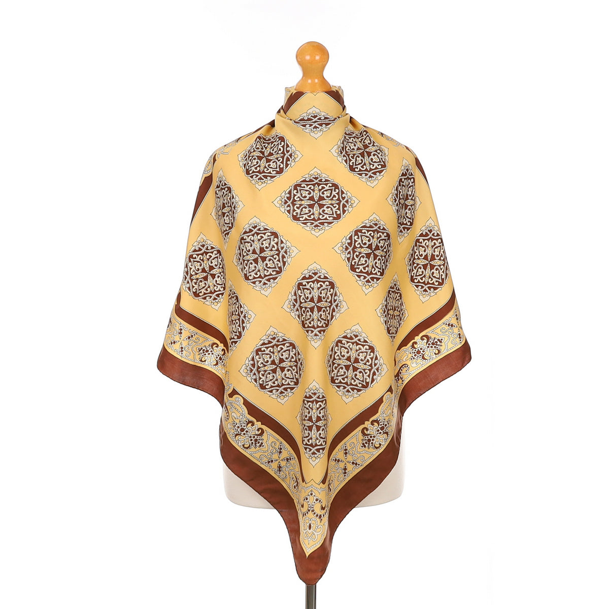 Brown Patterned Vintage Silk Scarf