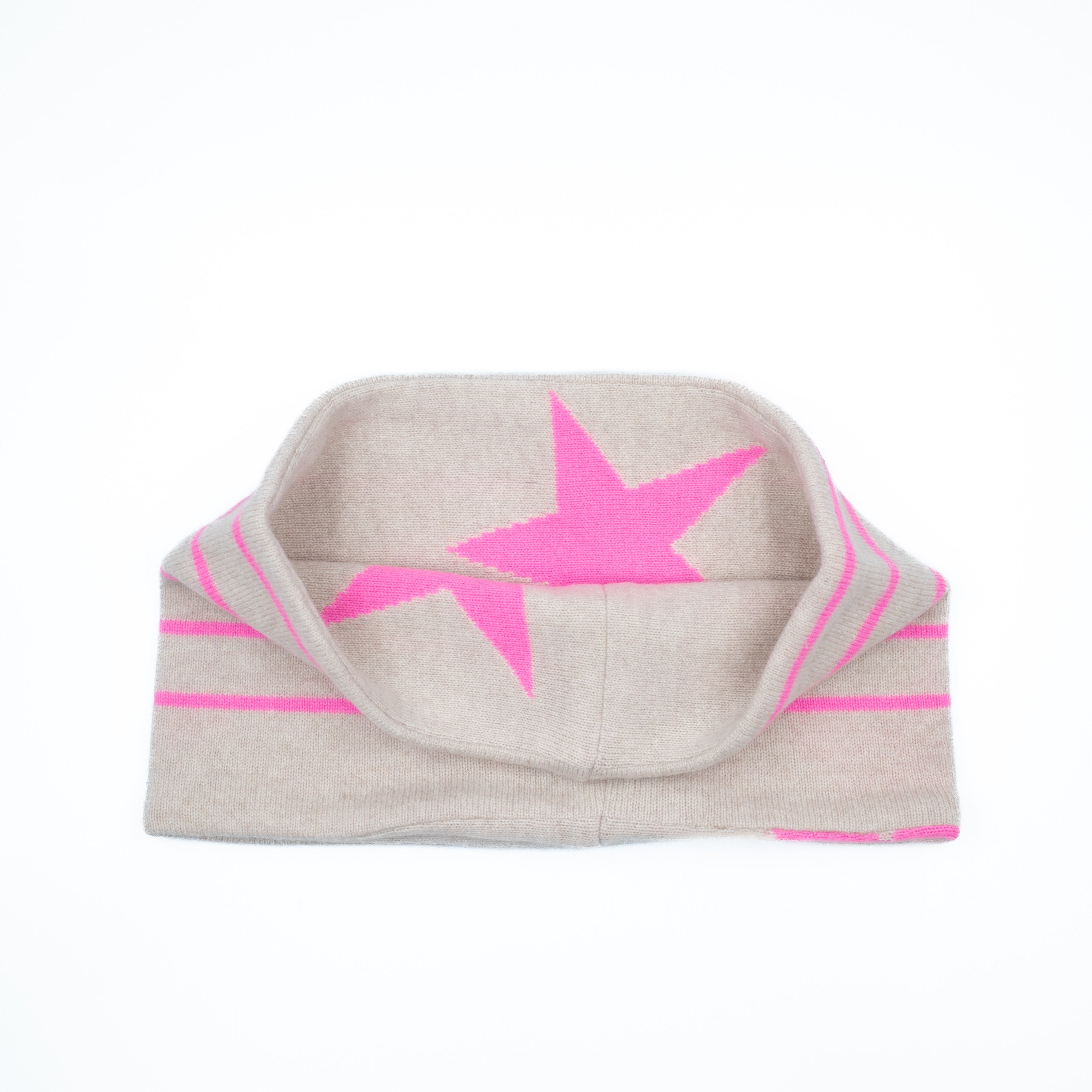 Pale Oatmeal and Neon Pink Stars and Stripes Neck Warmer