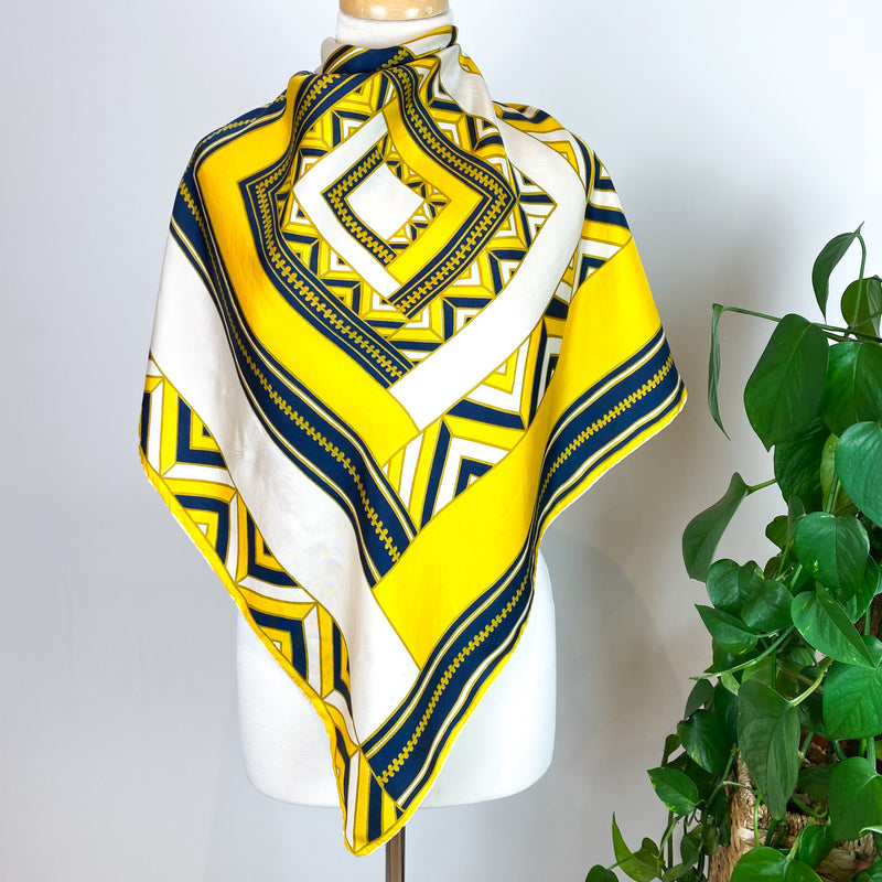 Yellow Abstract Design Modern Silk Scarf