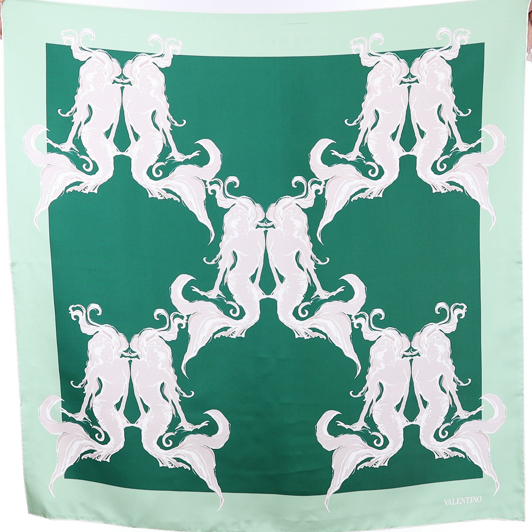 Brand New Valentino Green Mermaid Silk Scarf