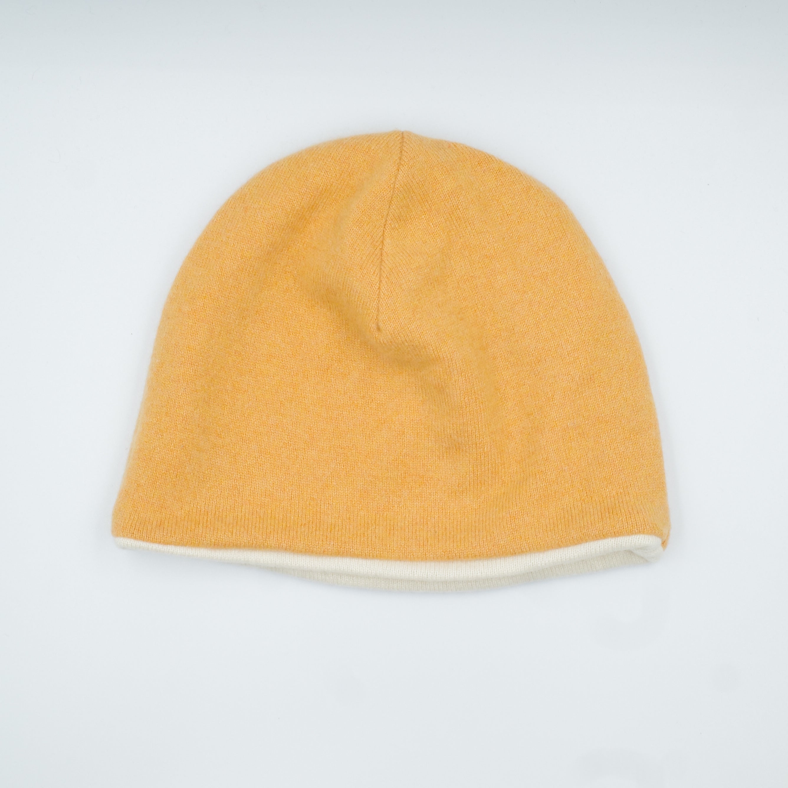 Cream and Pumpkin Orange Cashmere Beanie Hat