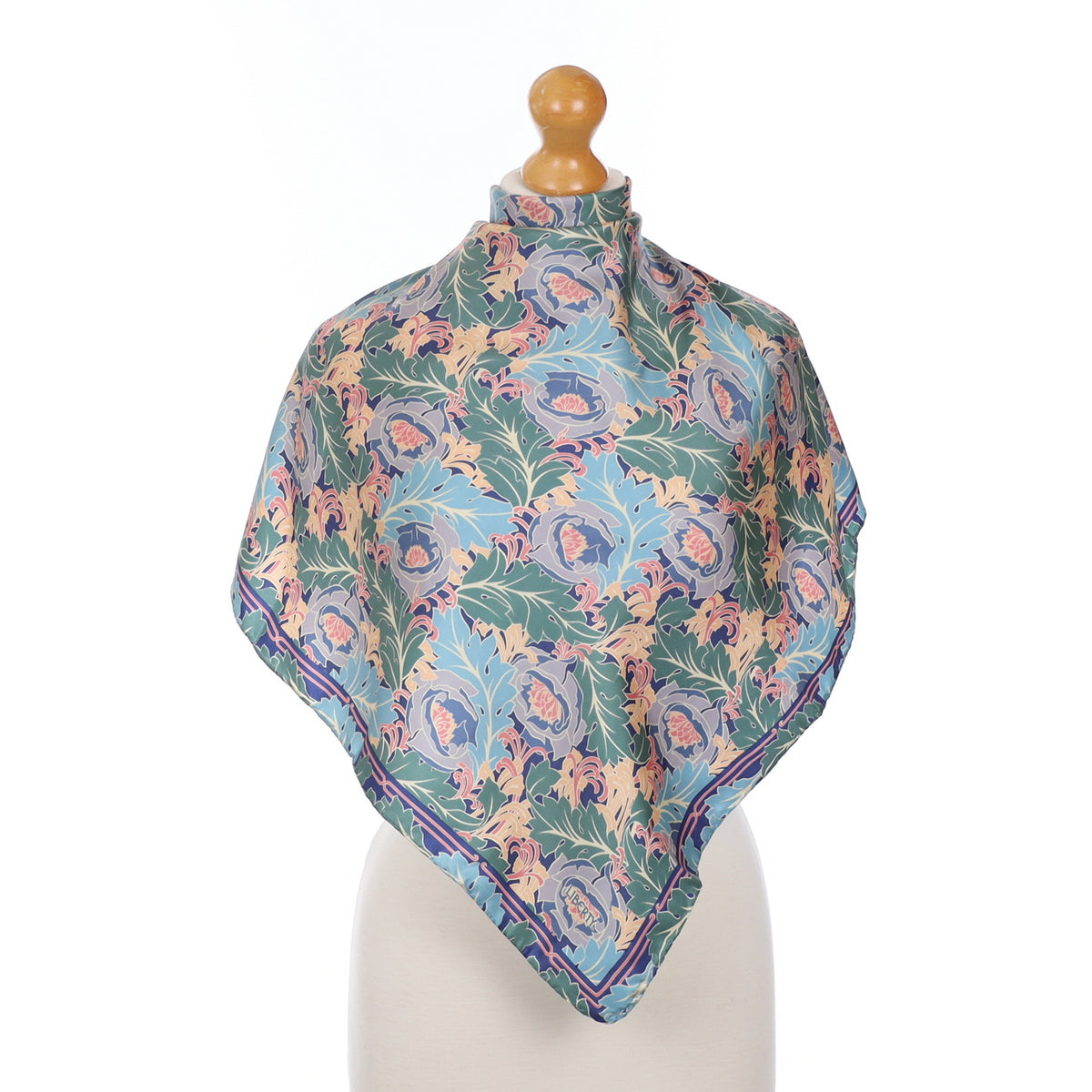 Liberty Blue and Green Patterned Silk Scarf