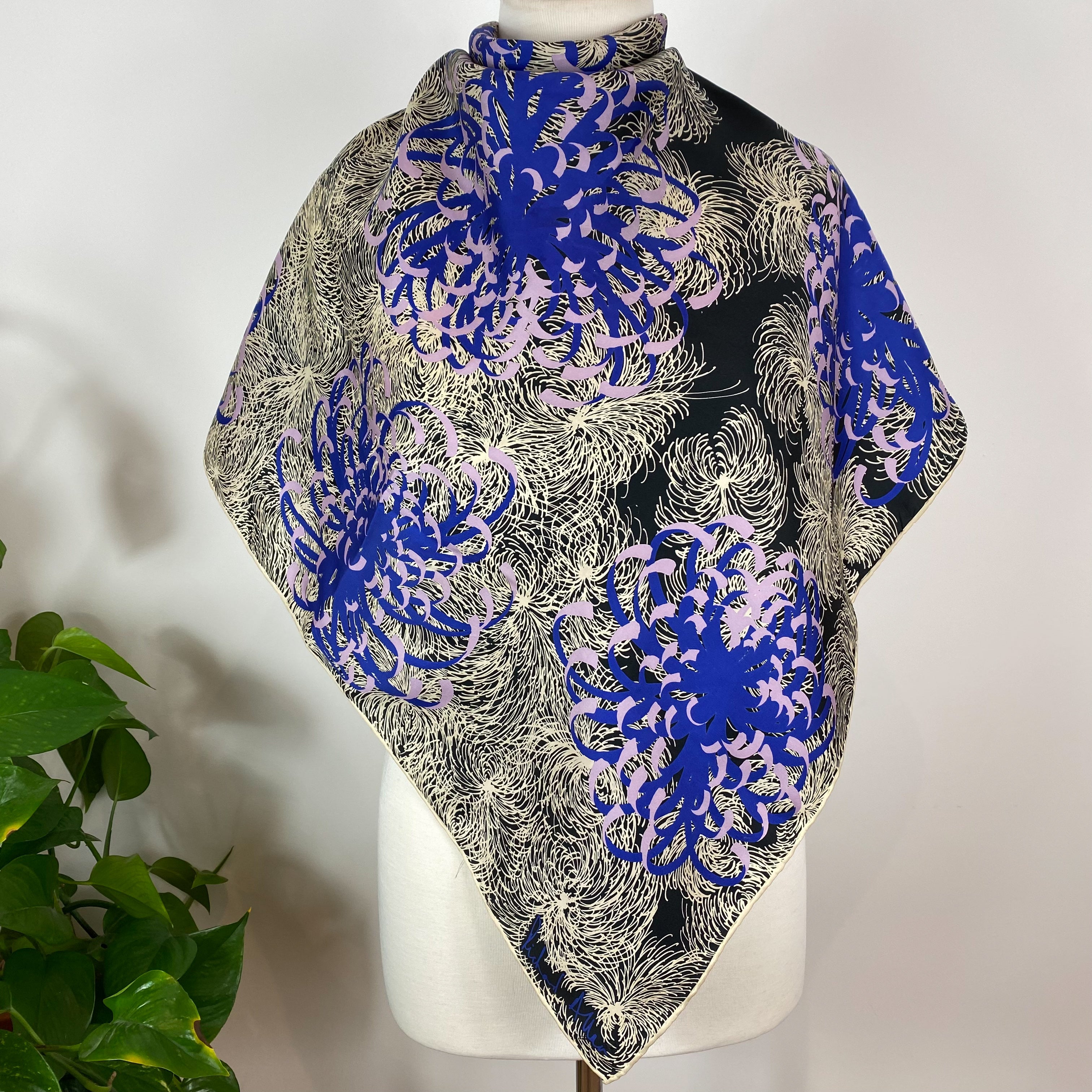 1979s Richard Allan Abstract Floral Vintage Silk Scarf