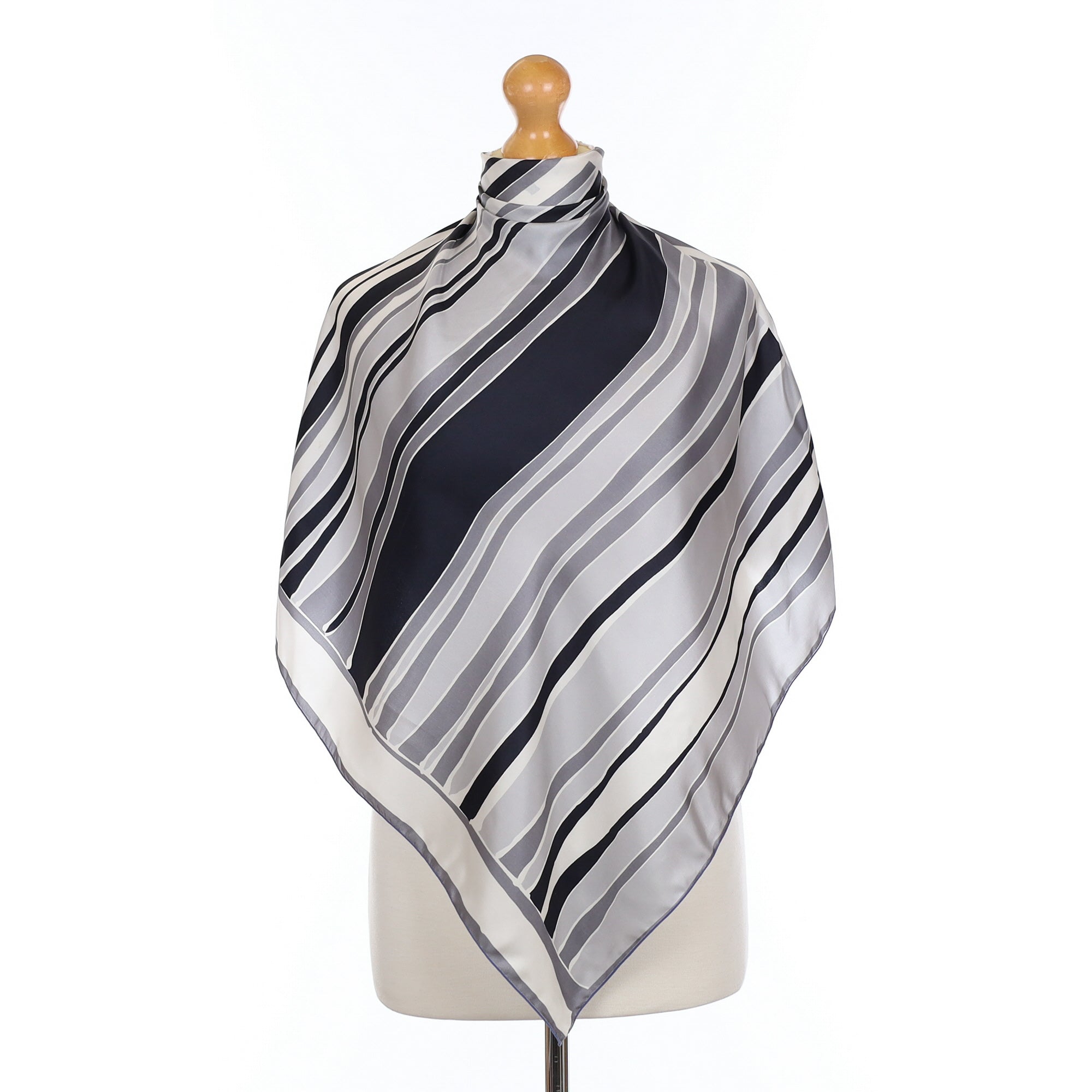 1970’s Grey Striped Vintage Silk Scarf