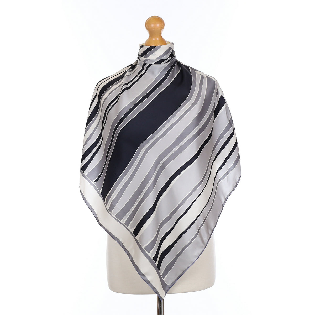 1970’s Grey Striped Vintage Silk Scarf