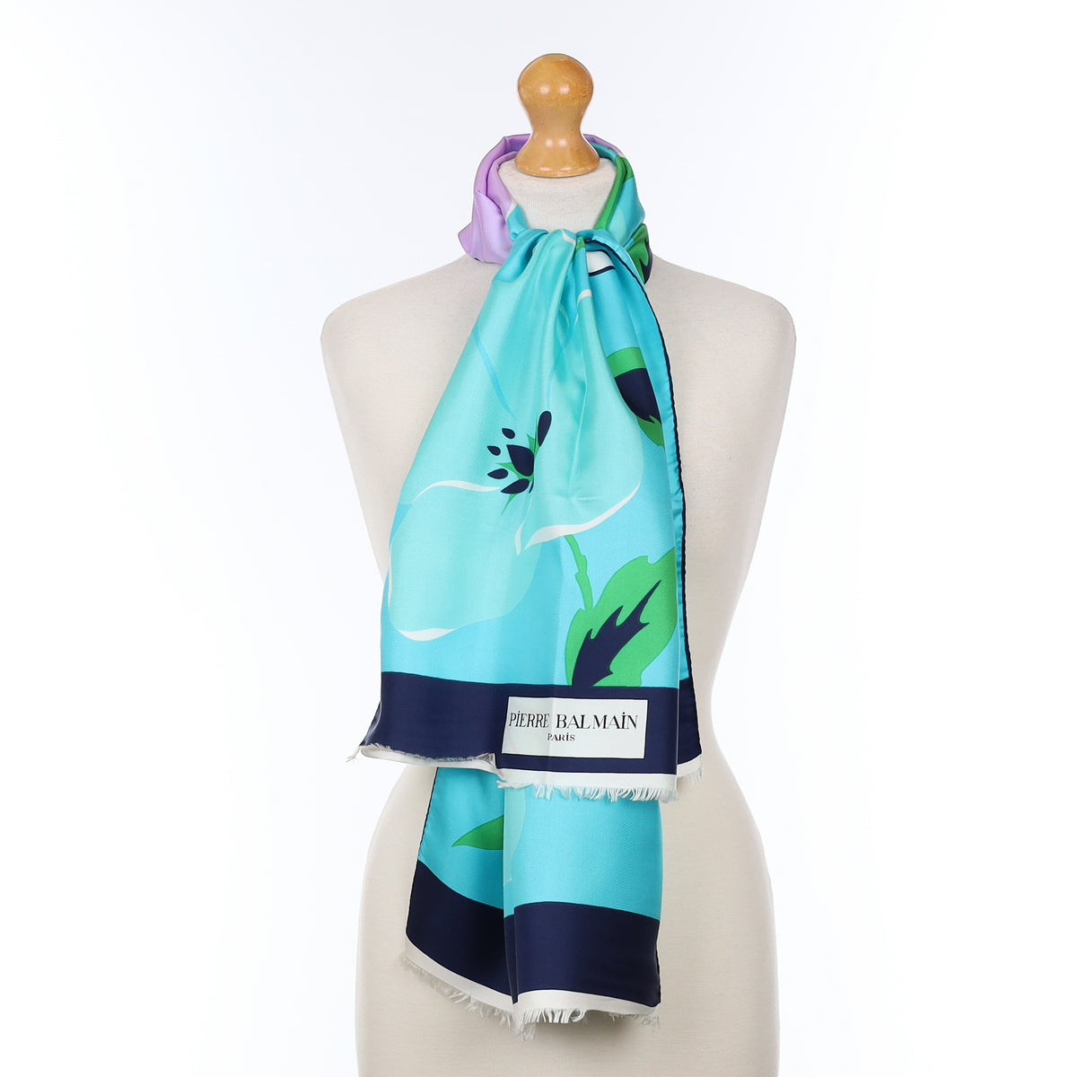 Brand New Boxed Balmain Aquamarine Blue Floral Vintage Silk Scarf