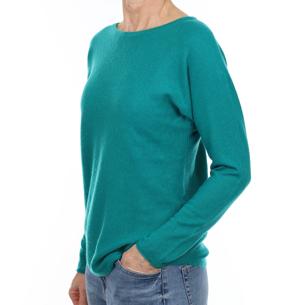 Deep Turquoise Green Cashmere Batwing Scoop Neck Jumper Small