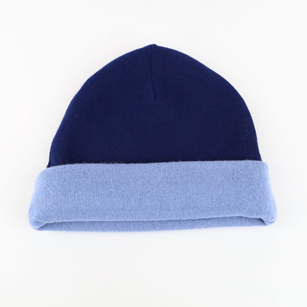 Navy and Dusty Blue Reversible Cashmere Beanie Hat