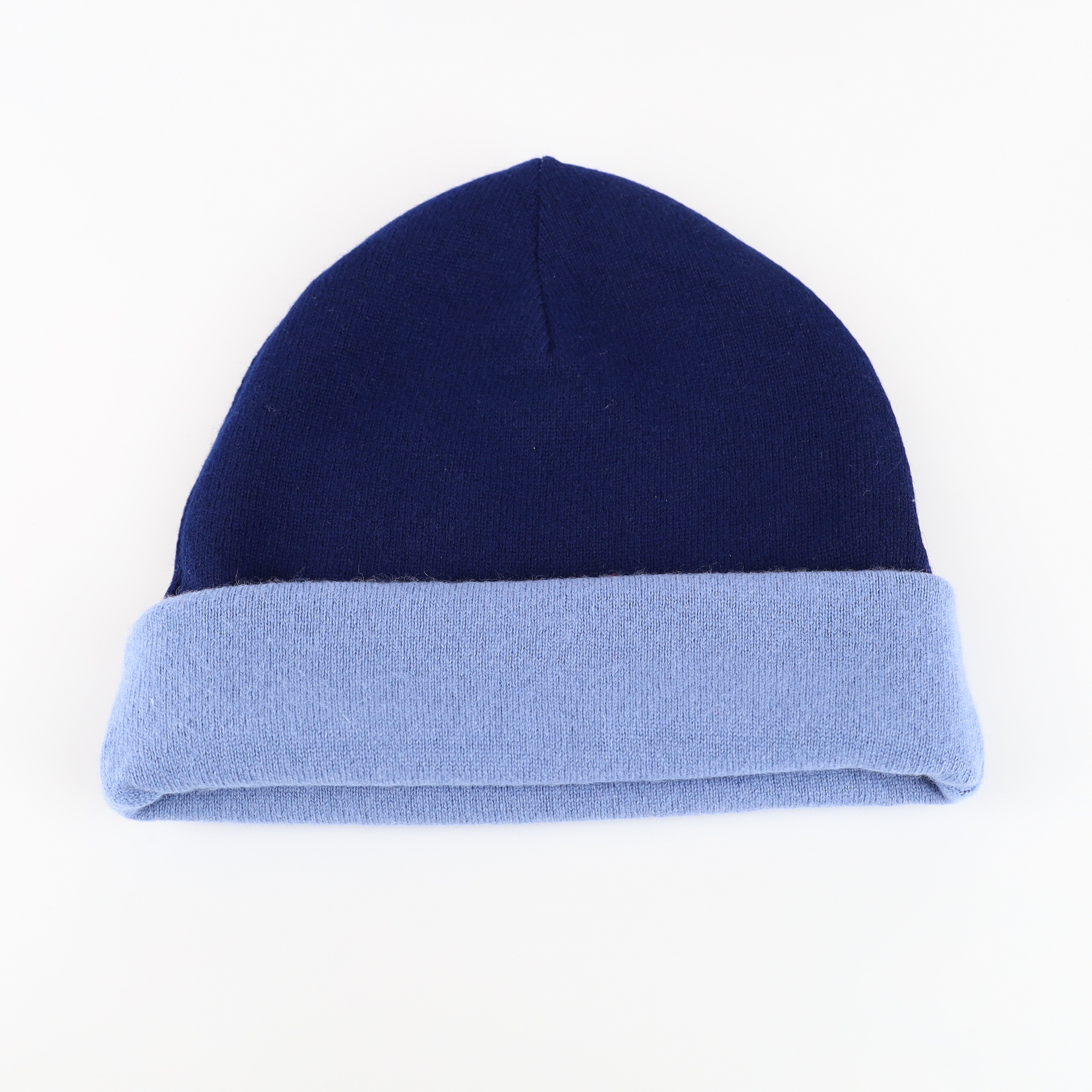 Navy and Dusty Blue Reversible Cashmere Beanie Hat