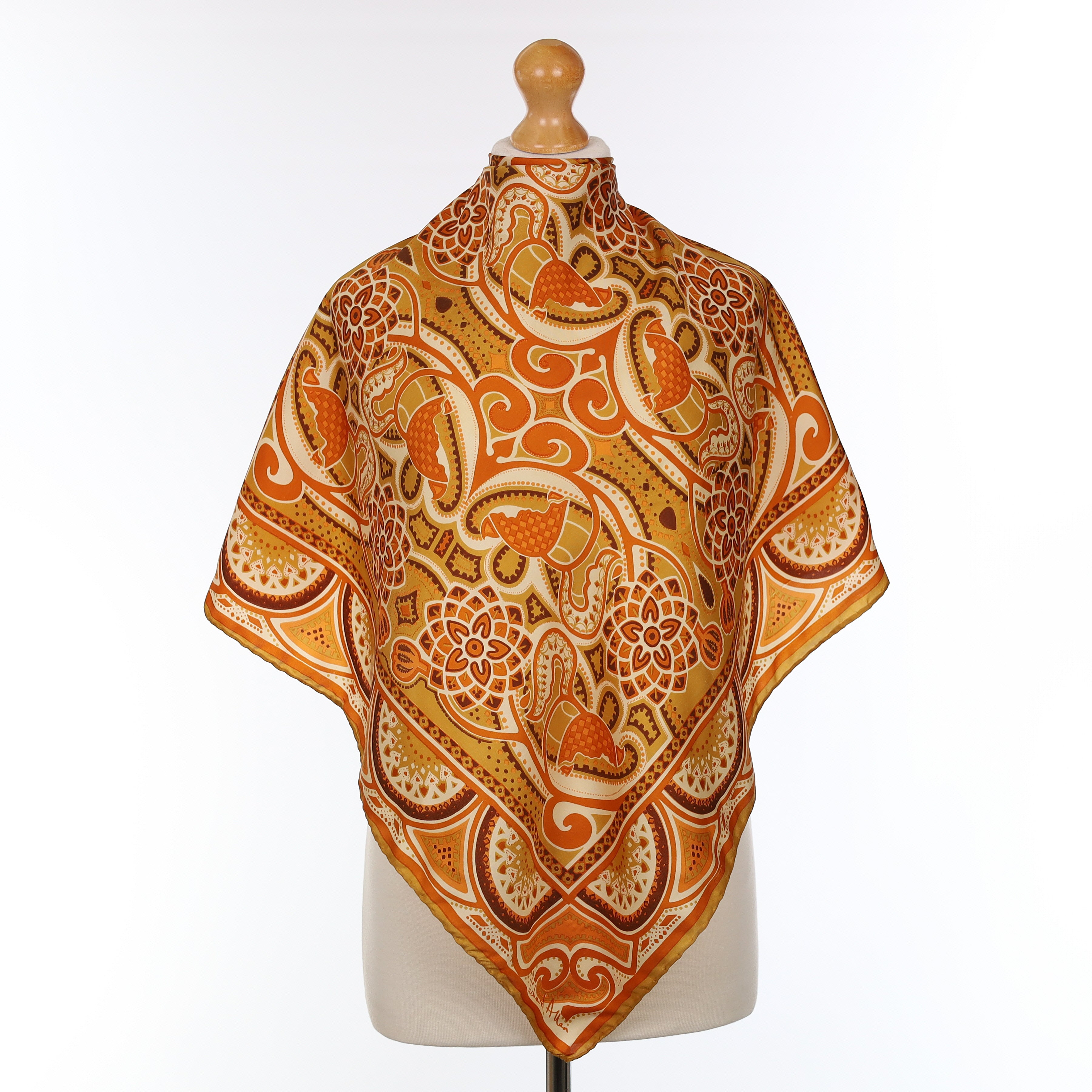 1970’s Richard Allan Orange Patterned Vintage Silk Scarf