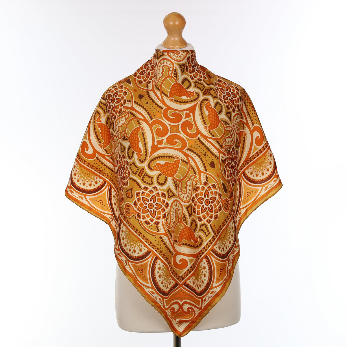 1970’s Richard Allan Orange Patterned Vintage Silk Scarf