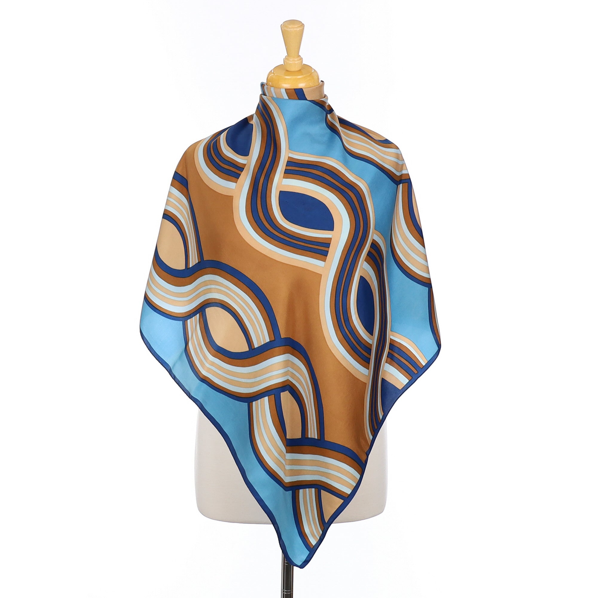 70’s Blue and Brown Abstract Vintage Silk Scarf