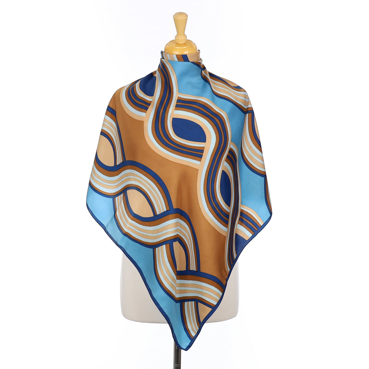 70’s Blue and Brown Abstract Vintage Silk Scarf