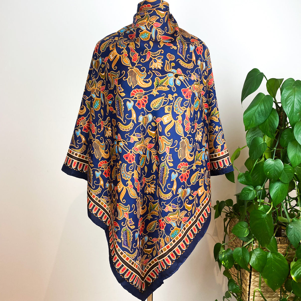 Navy Floral Large Silk Scarf