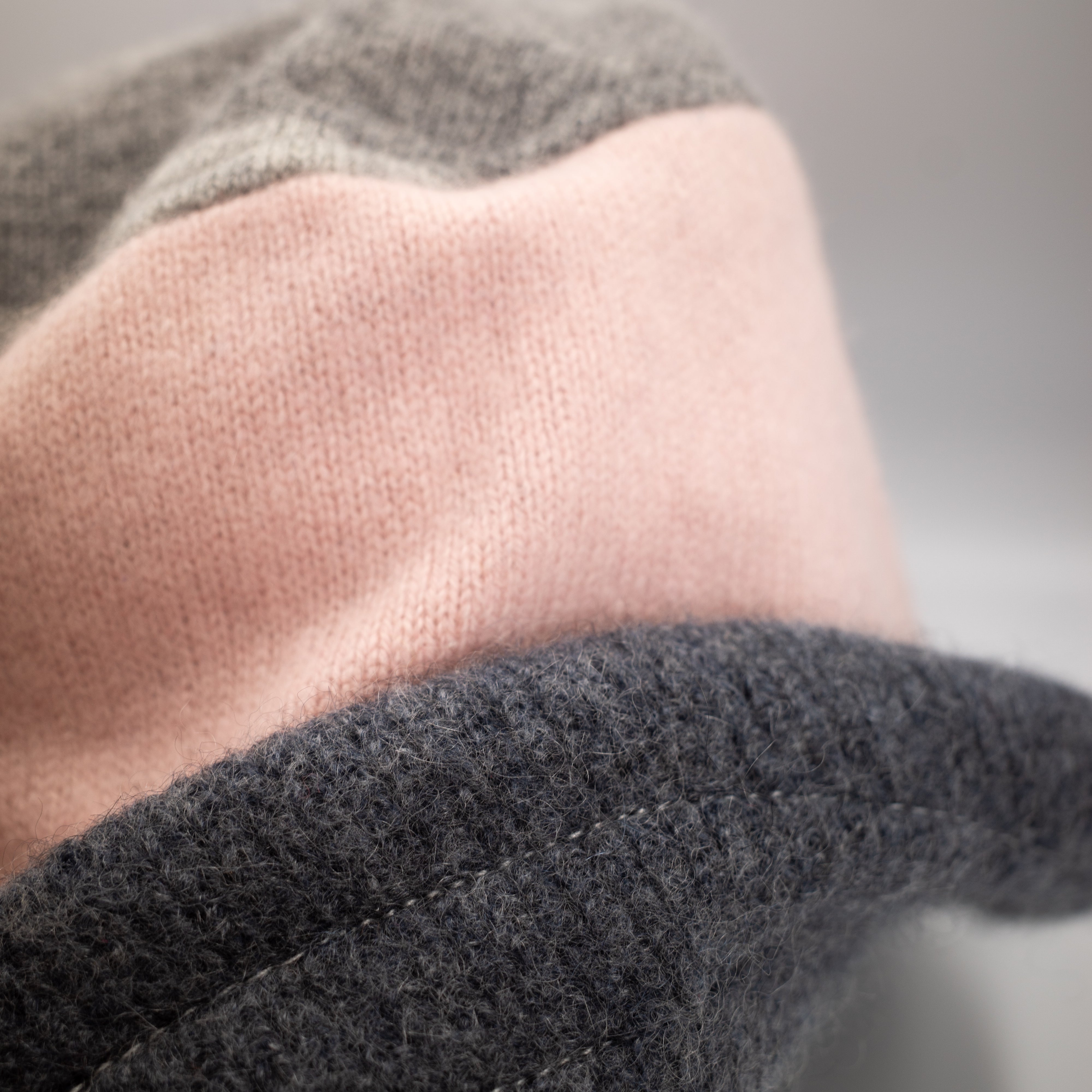 Grey Stripe and Pink Reversible Cashmere Bucket Hat Medium