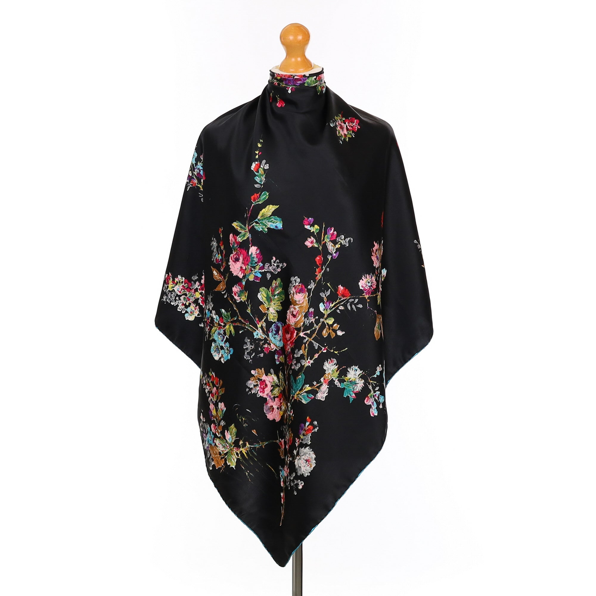 Black Floral Vintage Silk Scarf