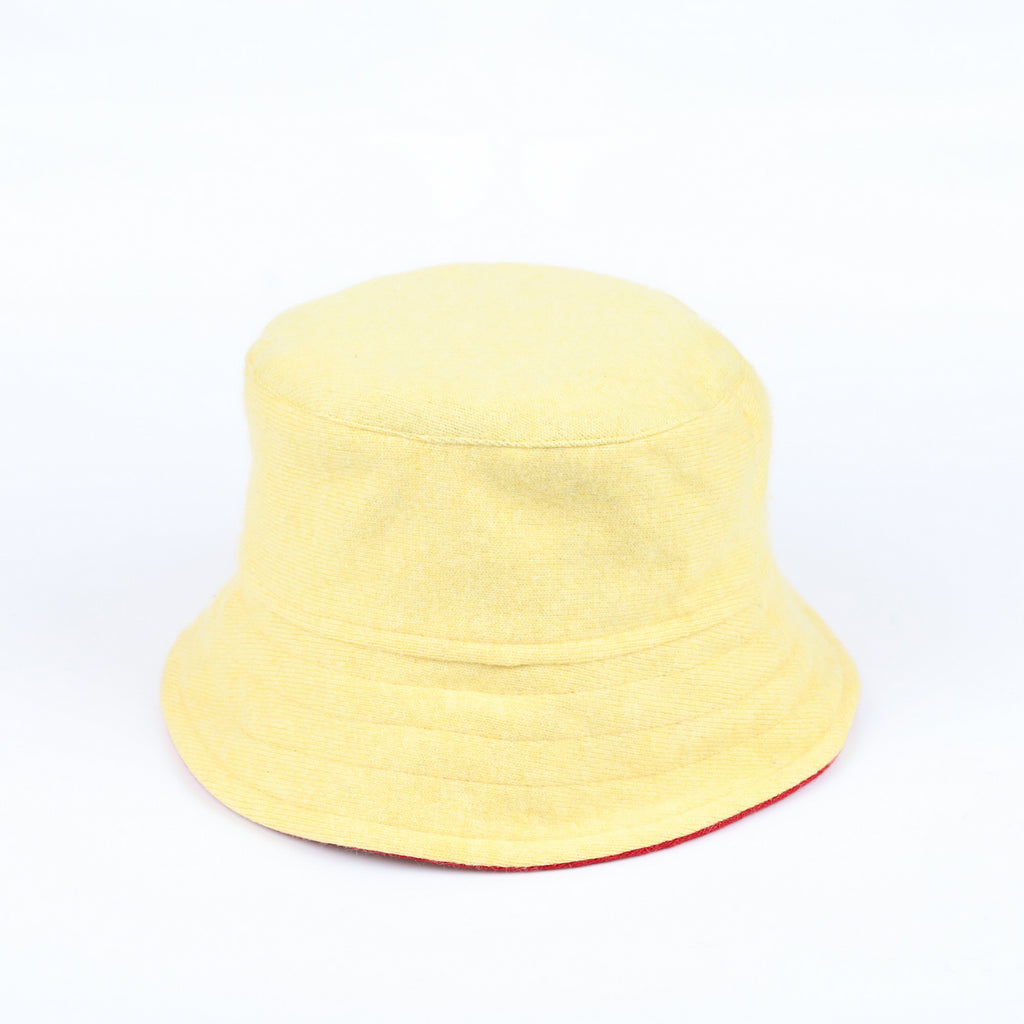 Post Box Red and Lemon Reversible Cashmere Bucket Hat Medium