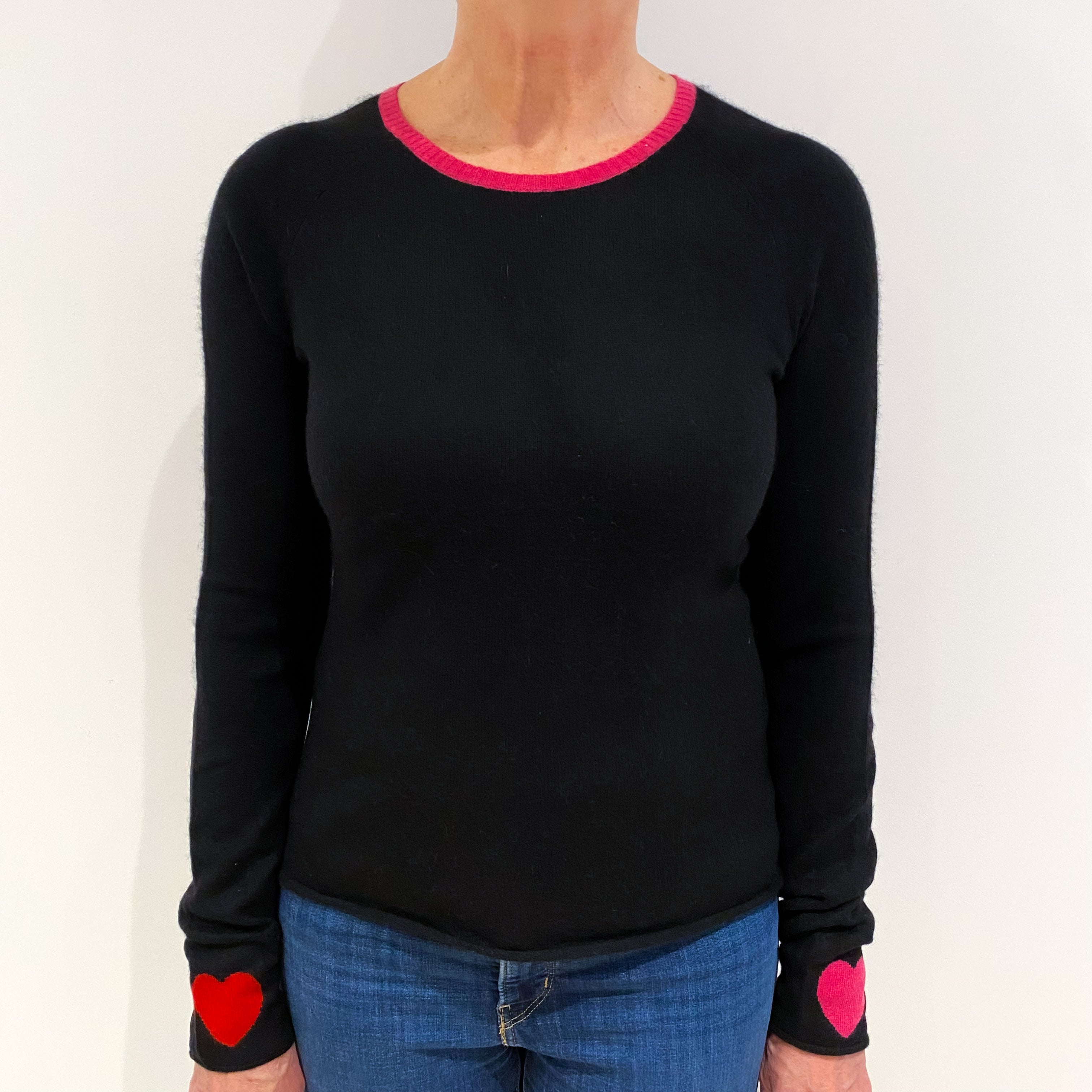 Black Heart Sleeve Cashmere Crew Neck Jumper Medium