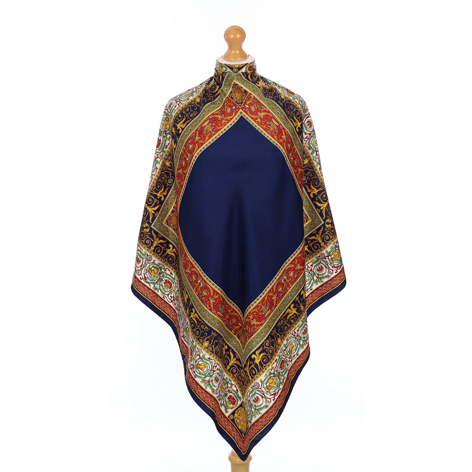 Navy Baroque Style Silk Scarf