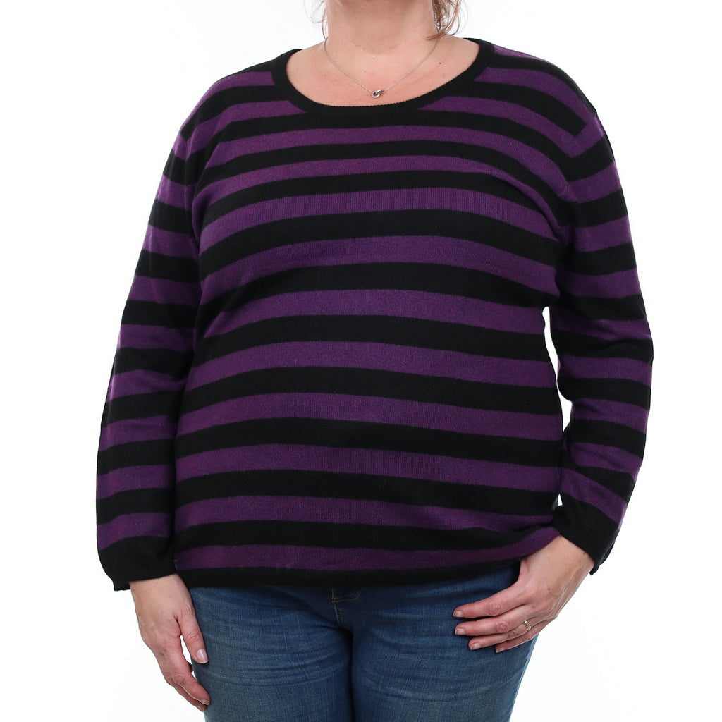 Black and Purple Striped Cashmere Crew Neck Jumper XXL
