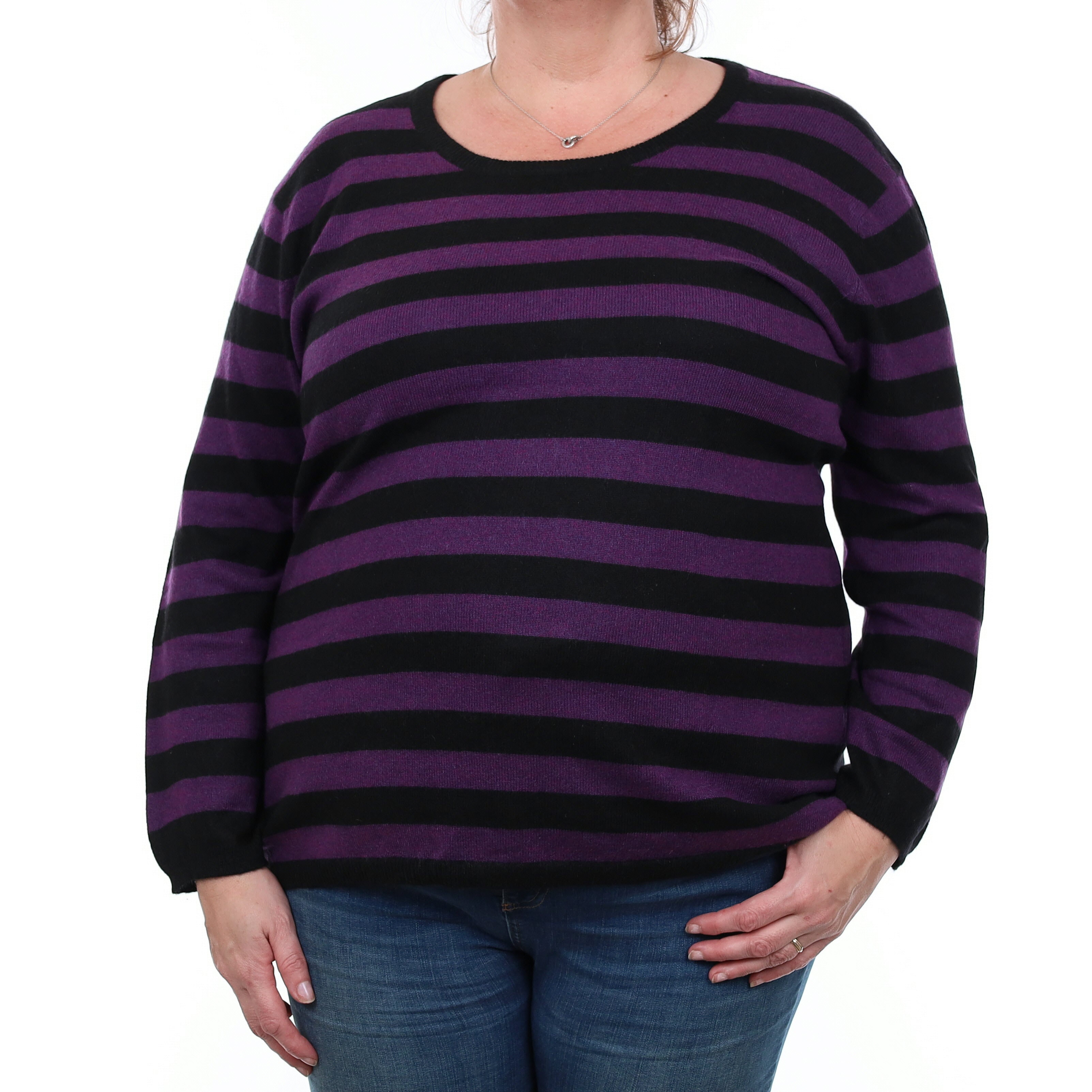 Black and Purple Striped Cashmere Crew Neck Jumper XXL