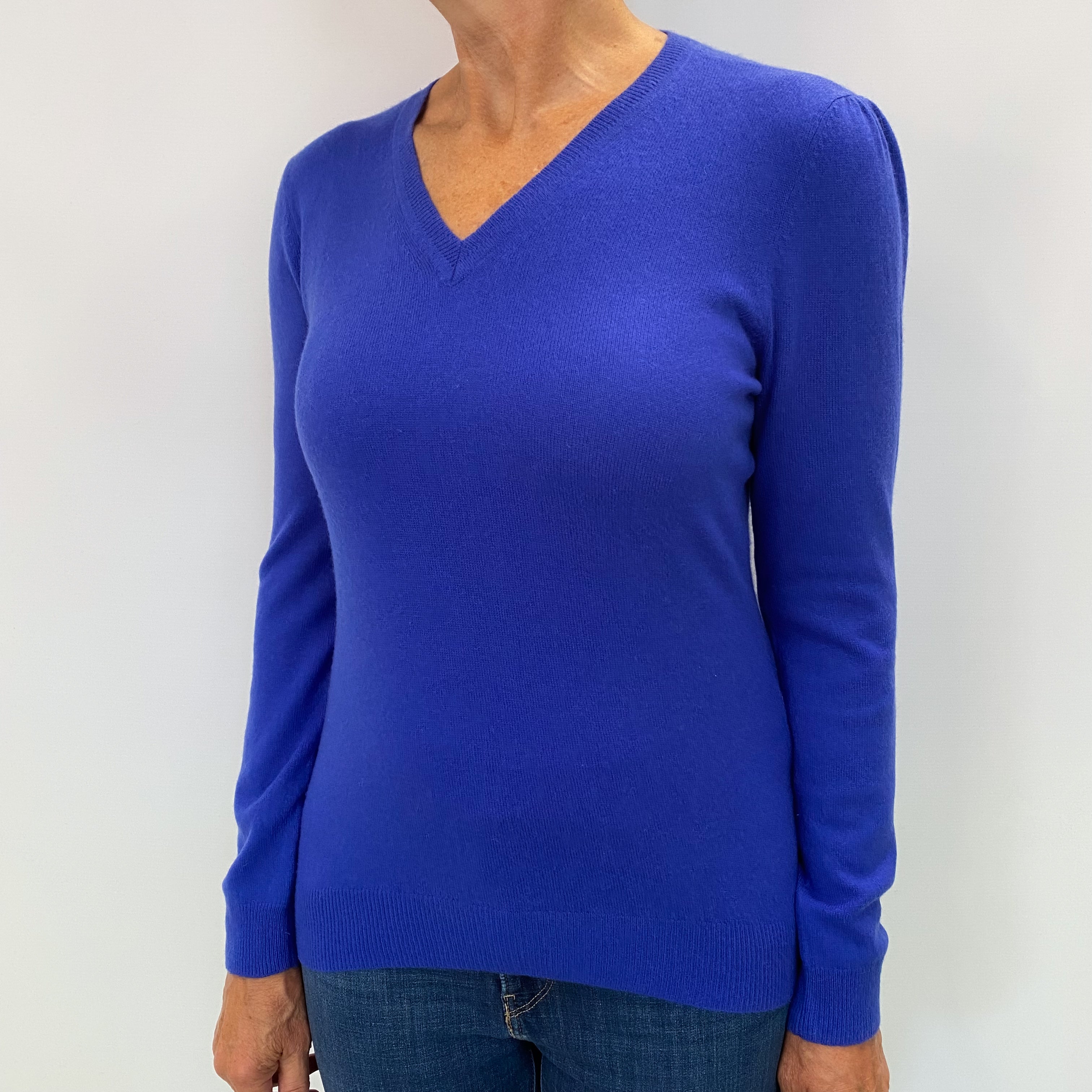 Azure Blue Cashmere V Neck Jumper Medium