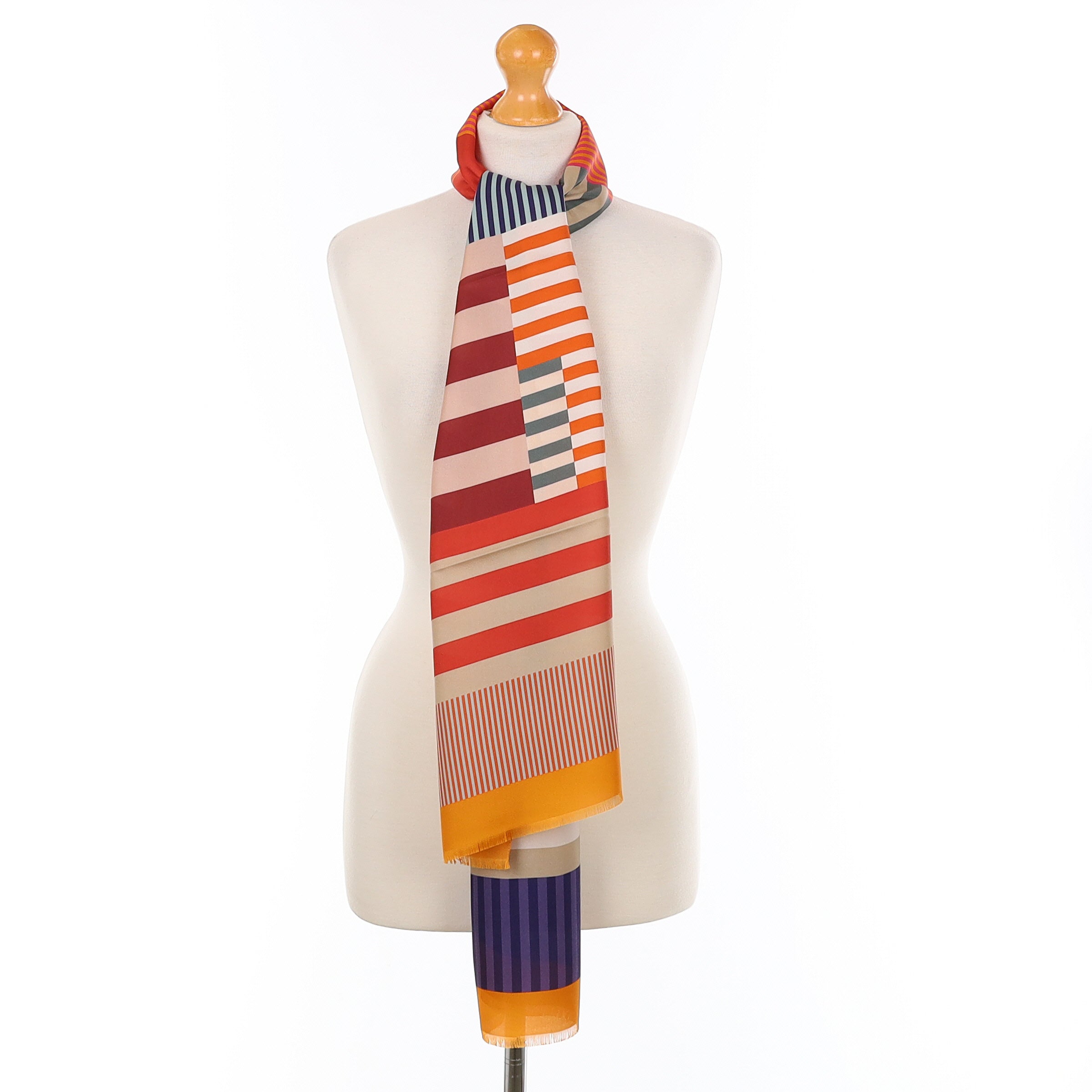 Brand New Italian Colourful Striped Silk Scarf