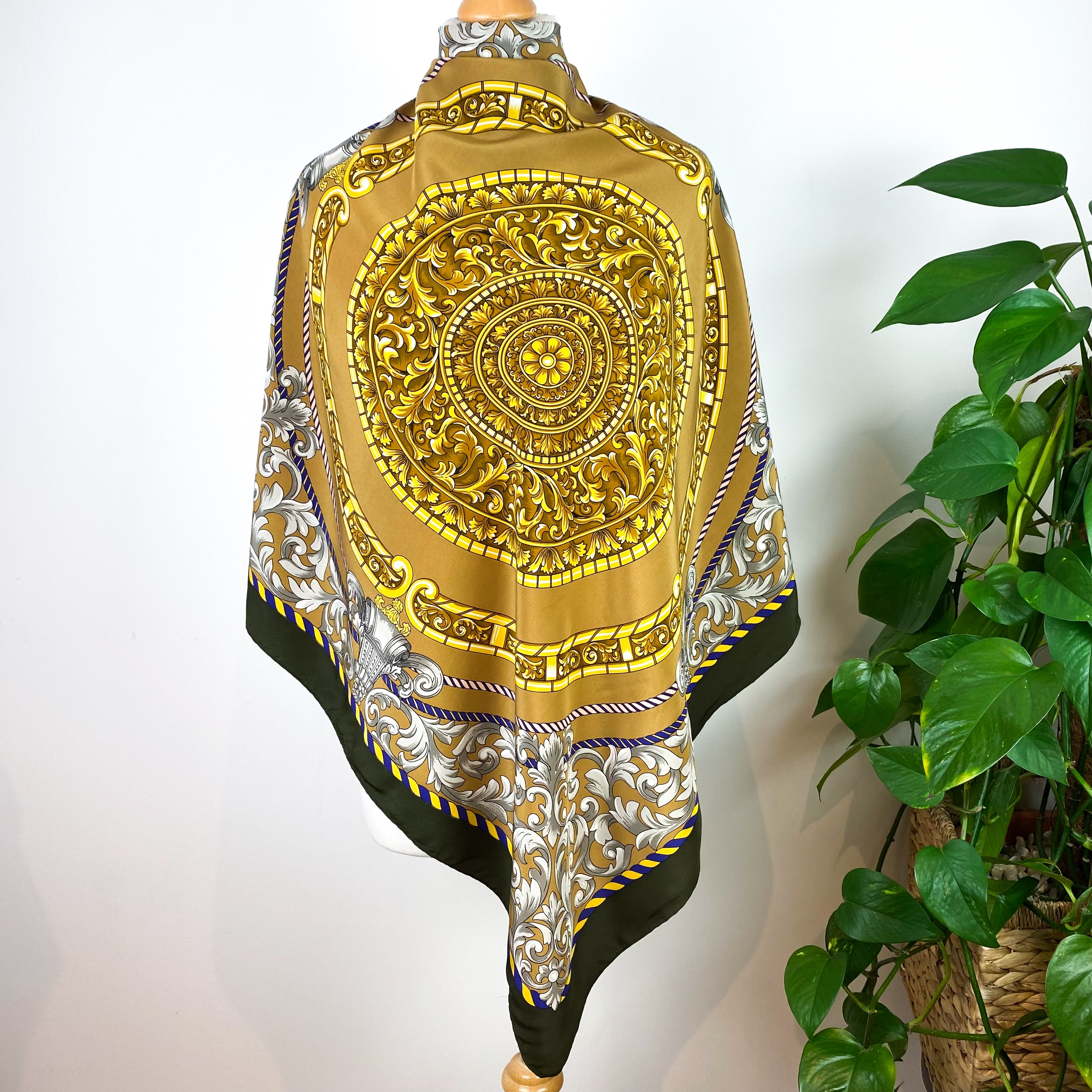 Italian Khaki & Gold Silk Scarf