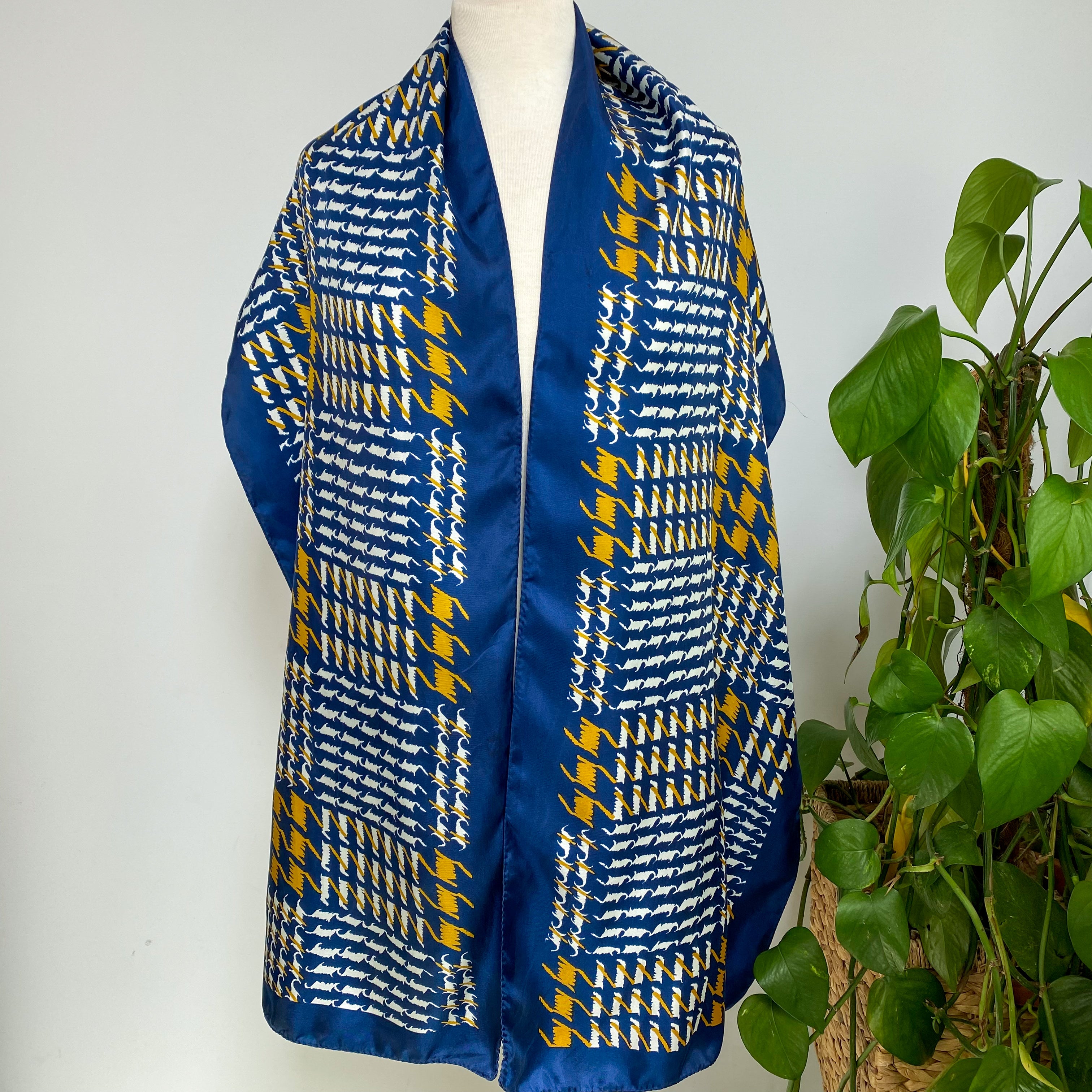 1980s Long French Navy Vintage Silk Scarf
