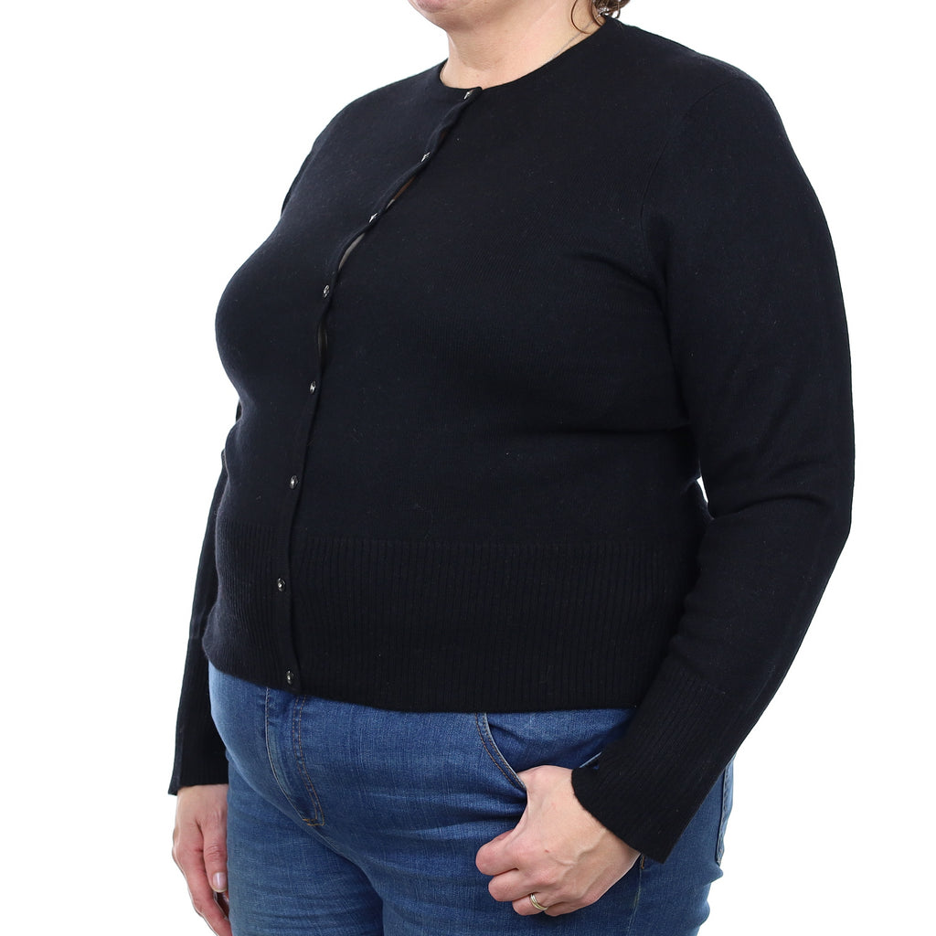 Black Cashmere Crew Neck Cardigan Extra Large
