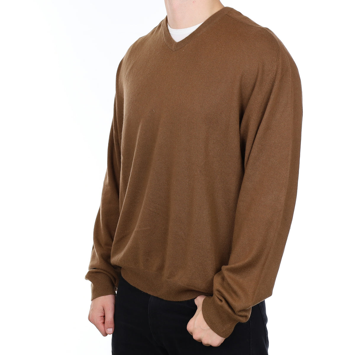 Men’s Nutmeg Brown Cashmere V Neck Jumper XXXL