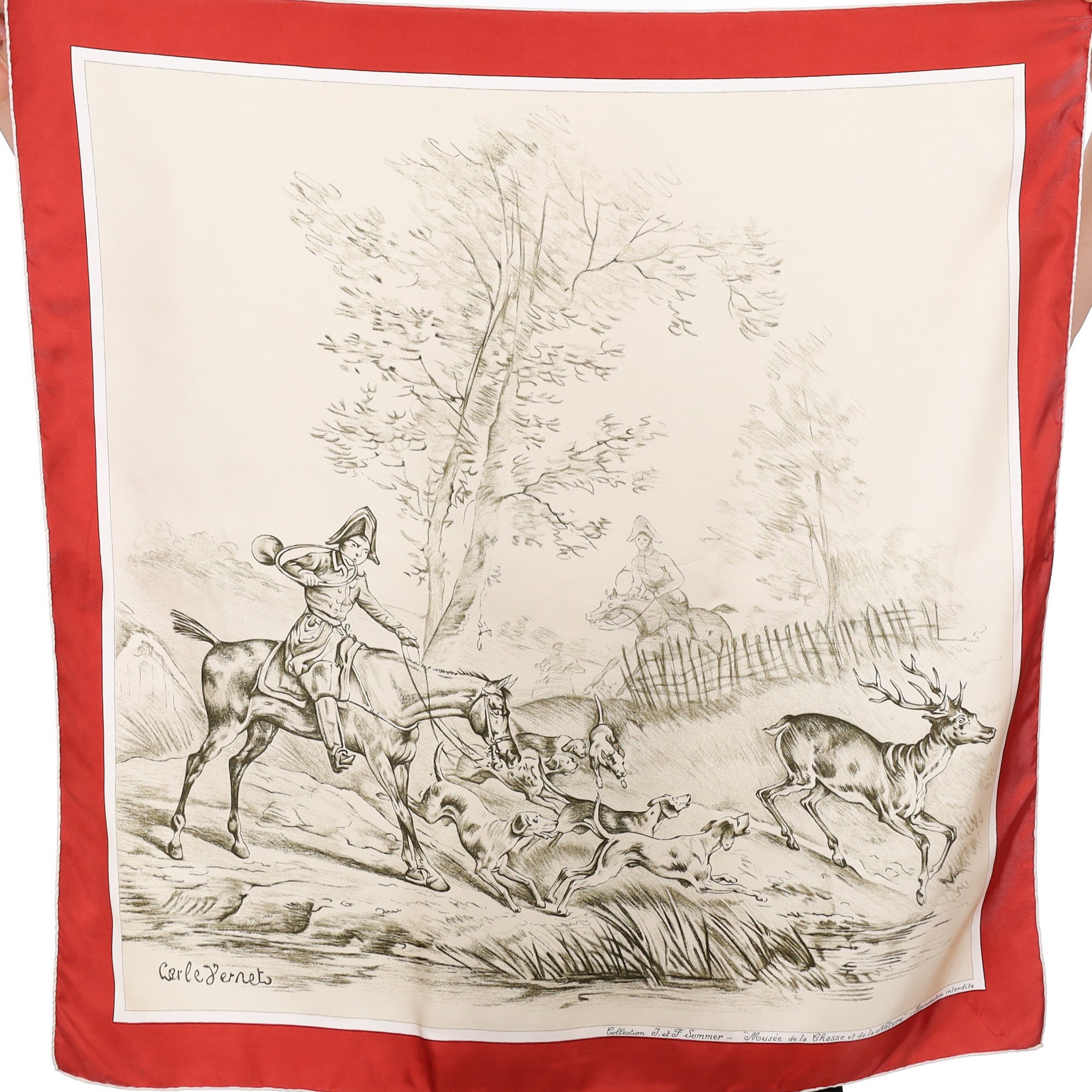 Hunt Scene Vintage Silk Scarf