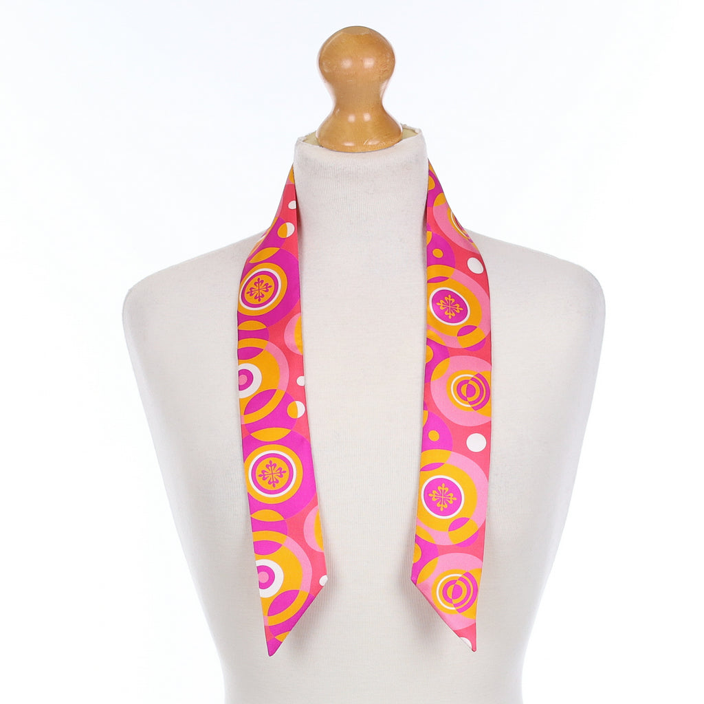 Brand New Boxed Pink and Orange Patek Philippe Silk Twilly Scarf