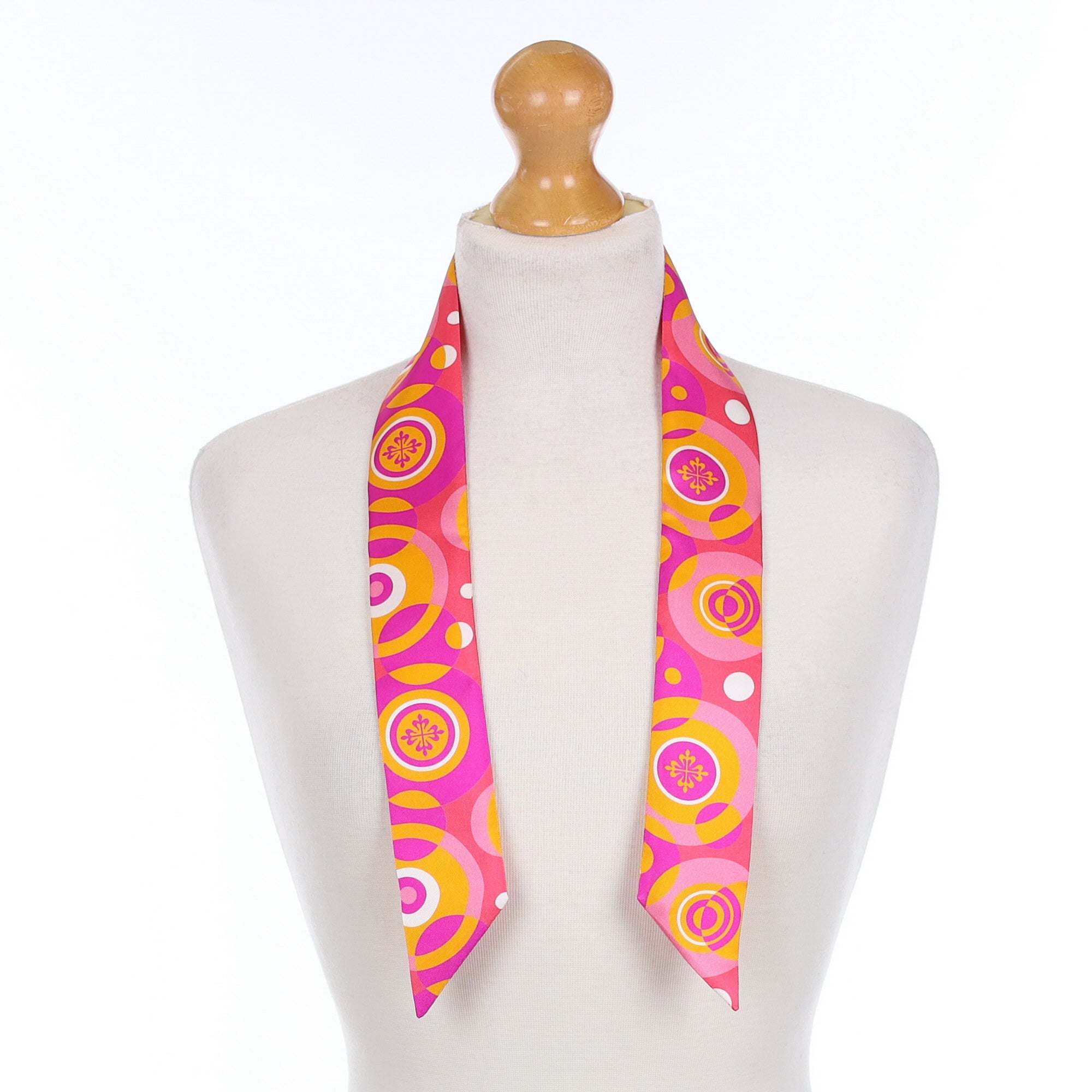 Brand New Boxed Pink and Orange Patek Philippe Silk Twilly Scarf