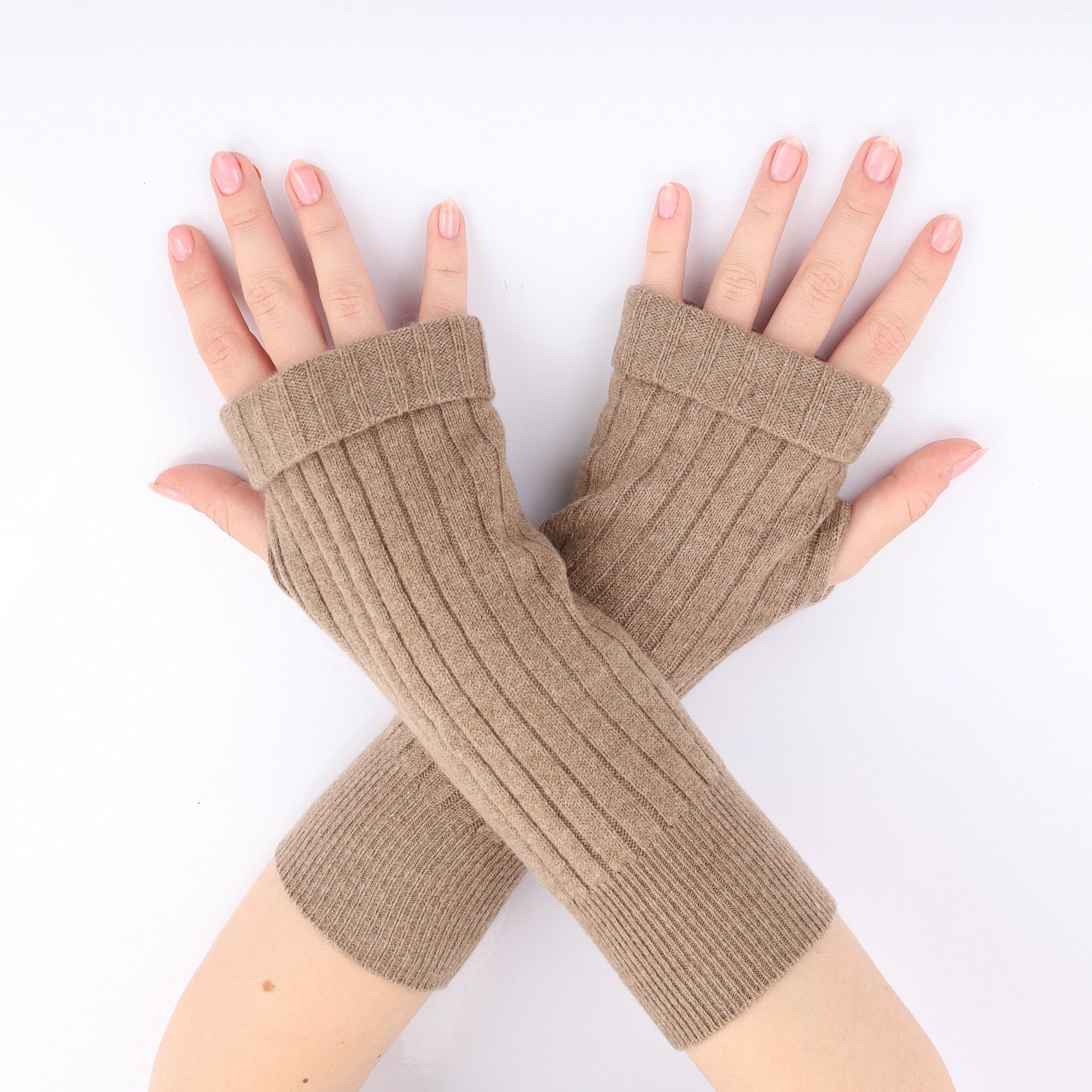 Taupe Ribbed Fingerless Gloves