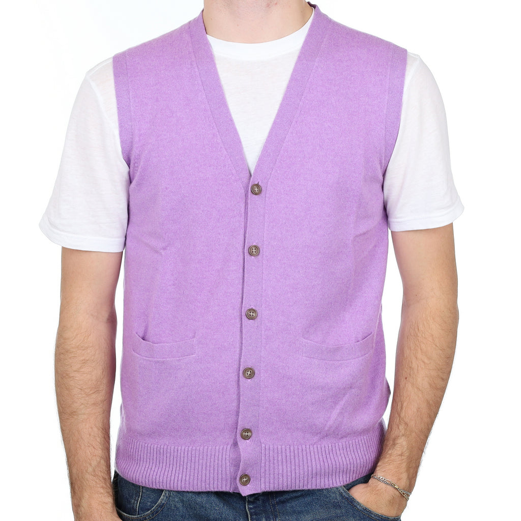 Men’s Wisteria Purple Cashmere V Neck Waistcoat Medium