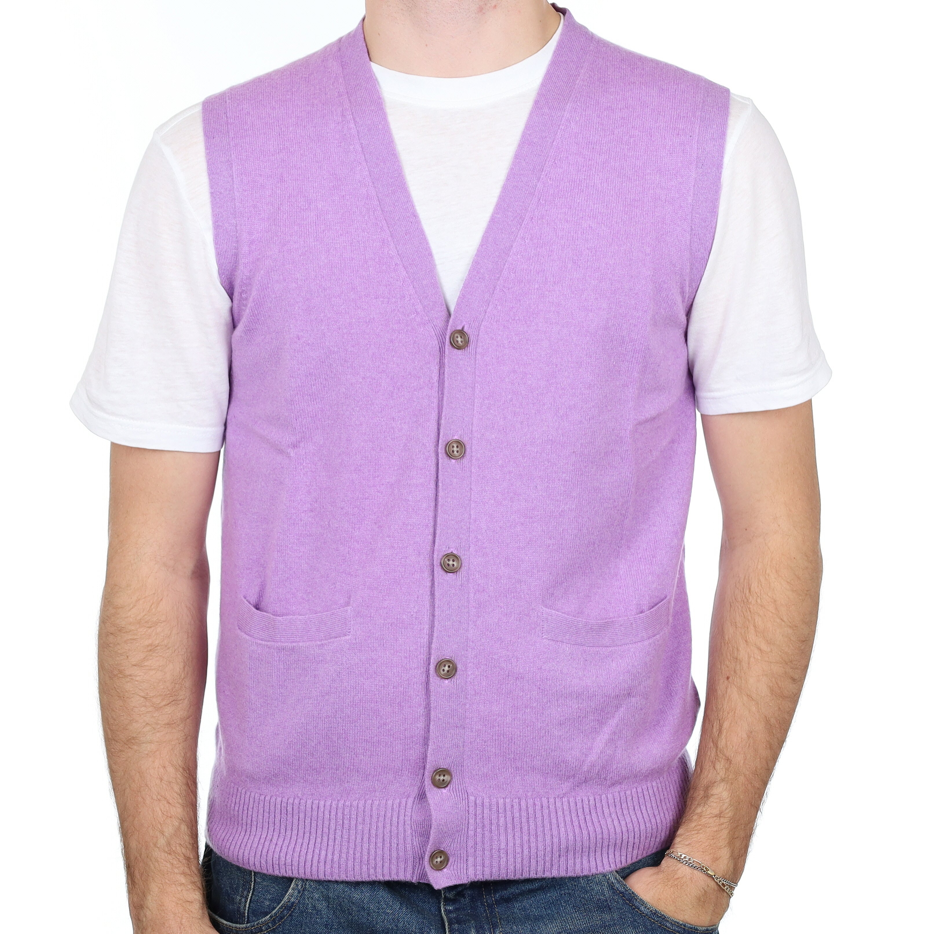 Men’s Wisteria Purple Cashmere V Neck Waistcoat Medium