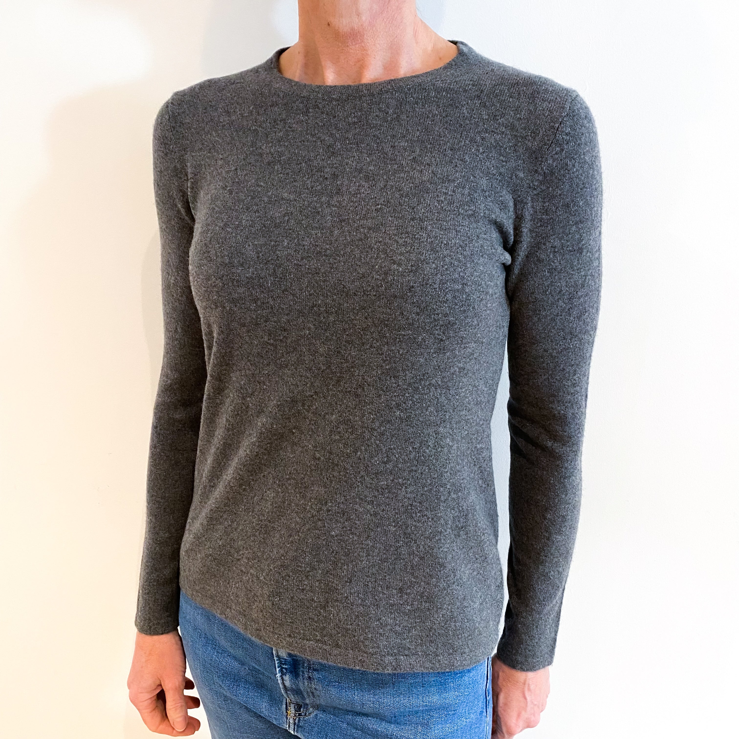 Slate Grey Cashmere Crew Neck Jumper Small