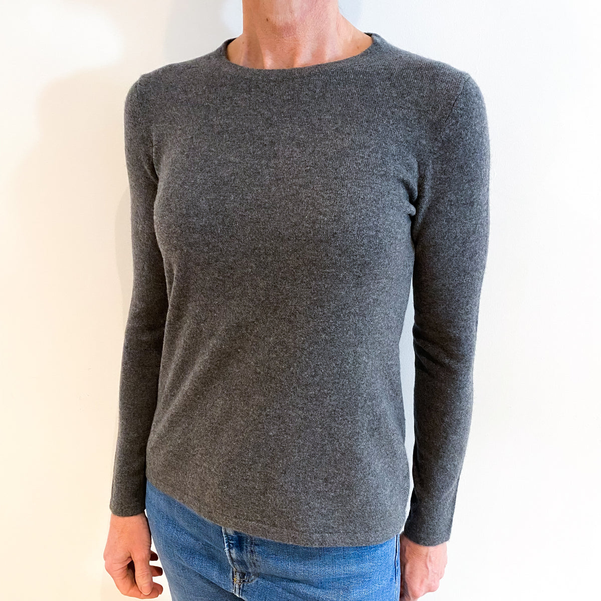 Slate Grey Cashmere Crew Neck Jumper Small