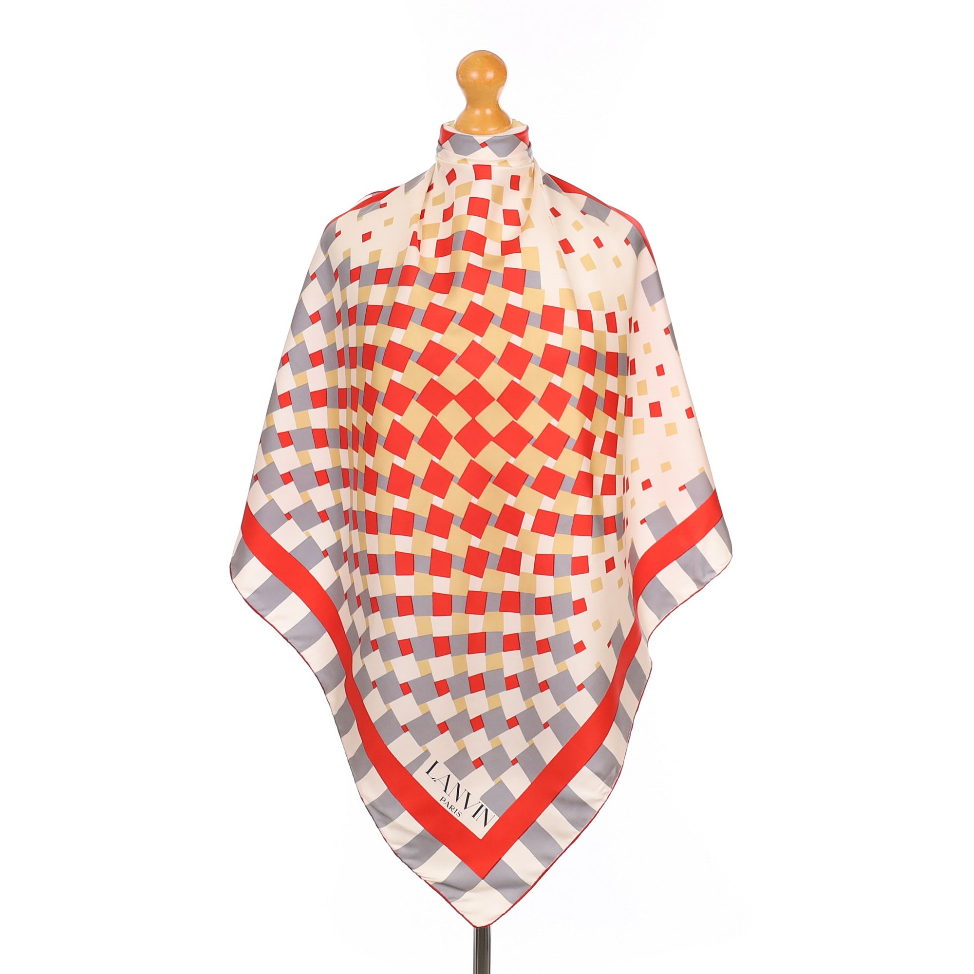 Lanvin Grey & Red Geometric Silk Scarf