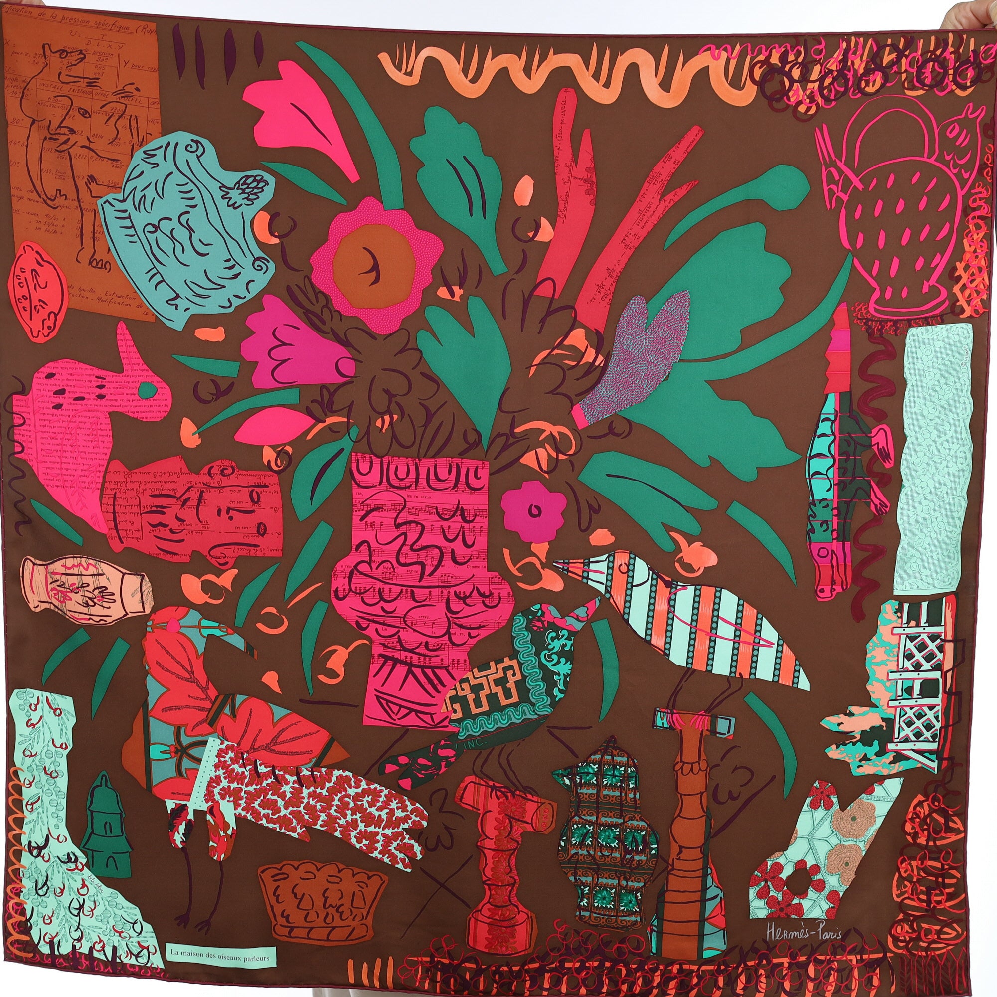 Boxed Pristine Hermès La Maison des Oiseaux Parleurs Silk Scarf Rare
