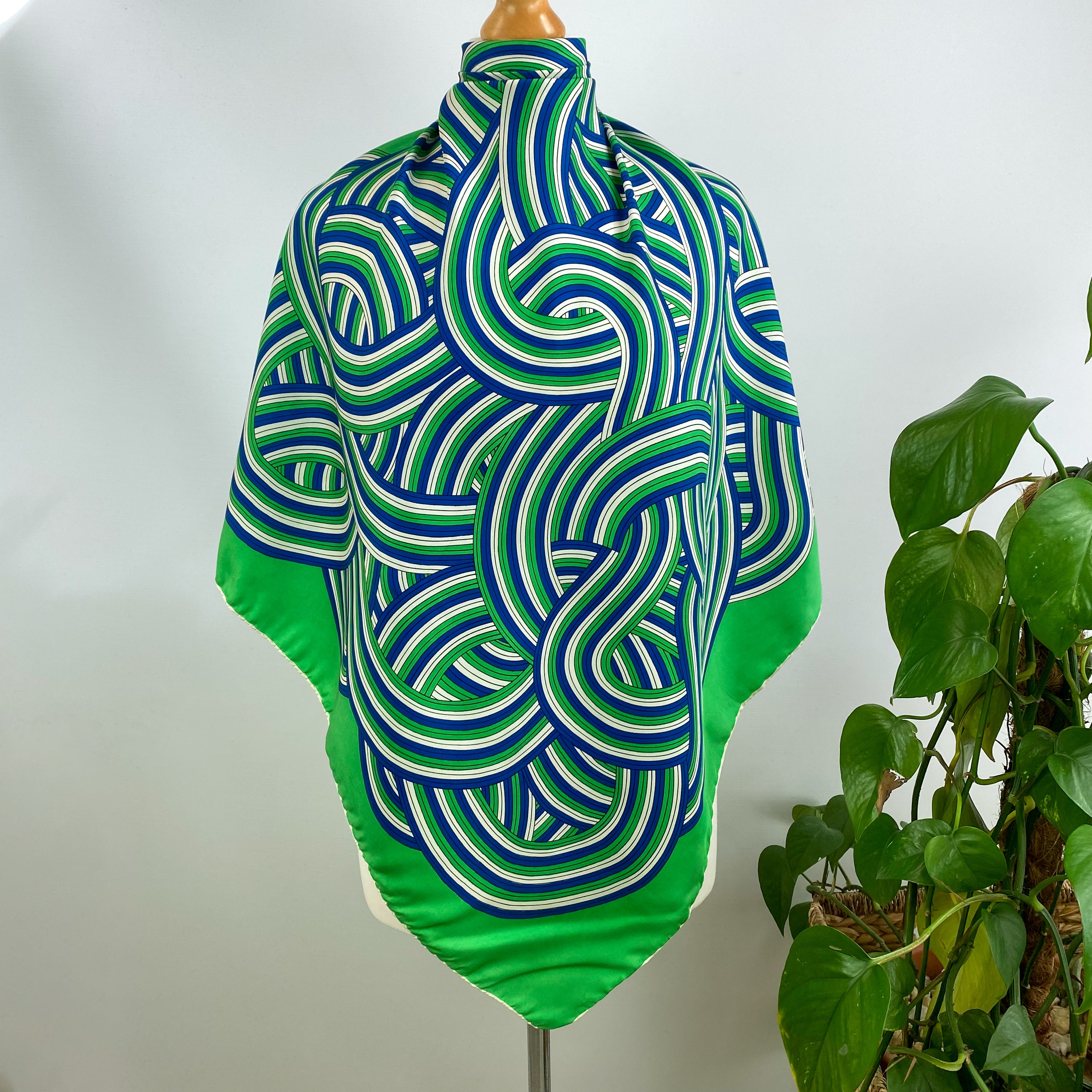 1960’s Green and Blue Abstract Silk Scarf