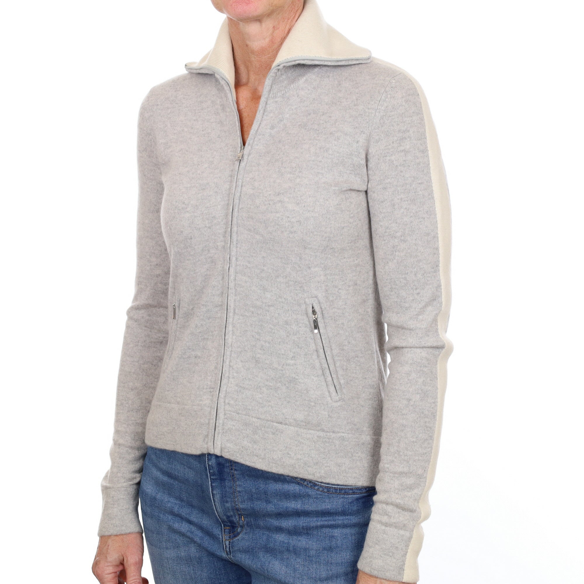 Smoke Grey Cashmere Zip Up Jumper Small