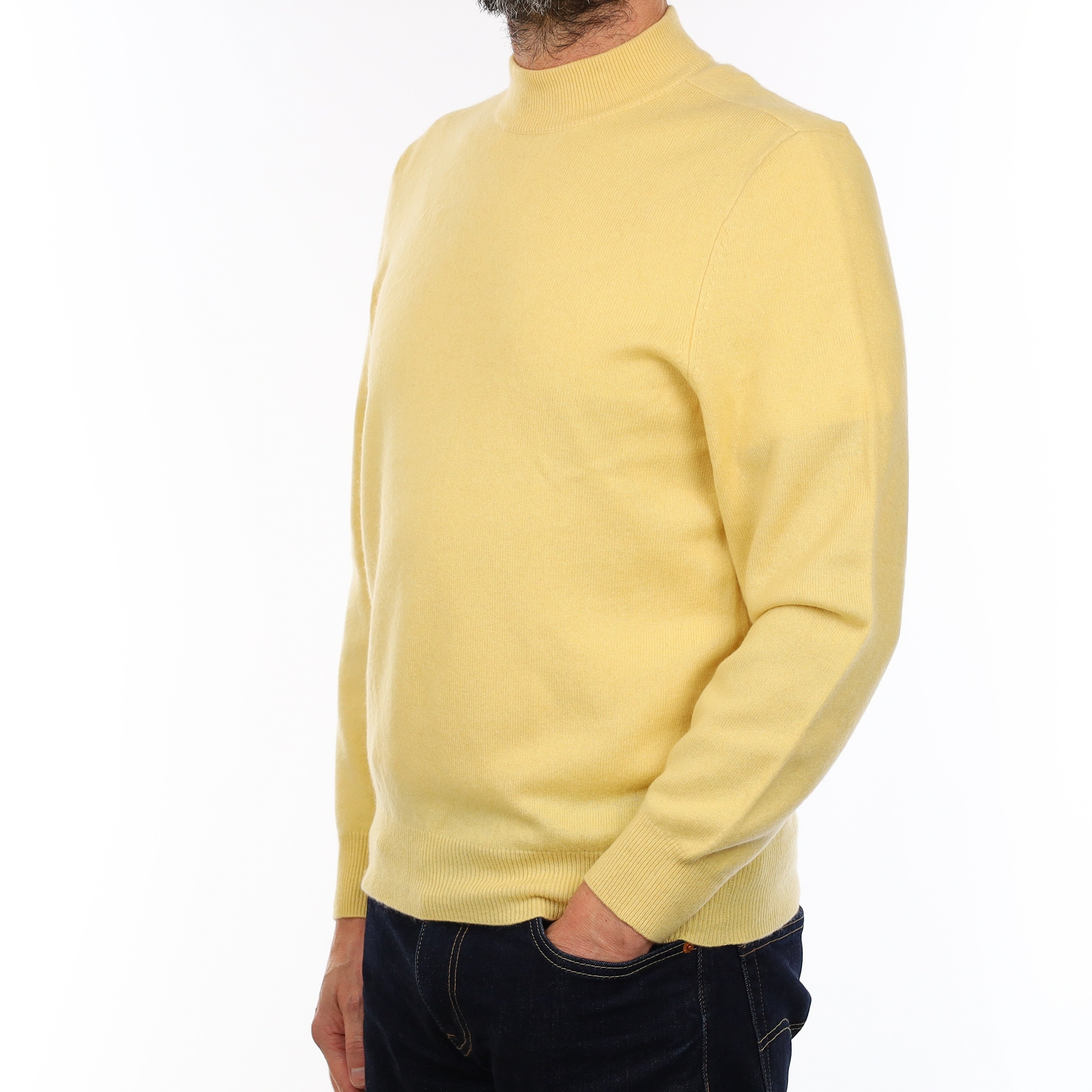 Men's Custard Yellow Cashmere Turtle Neck Jumper Small
