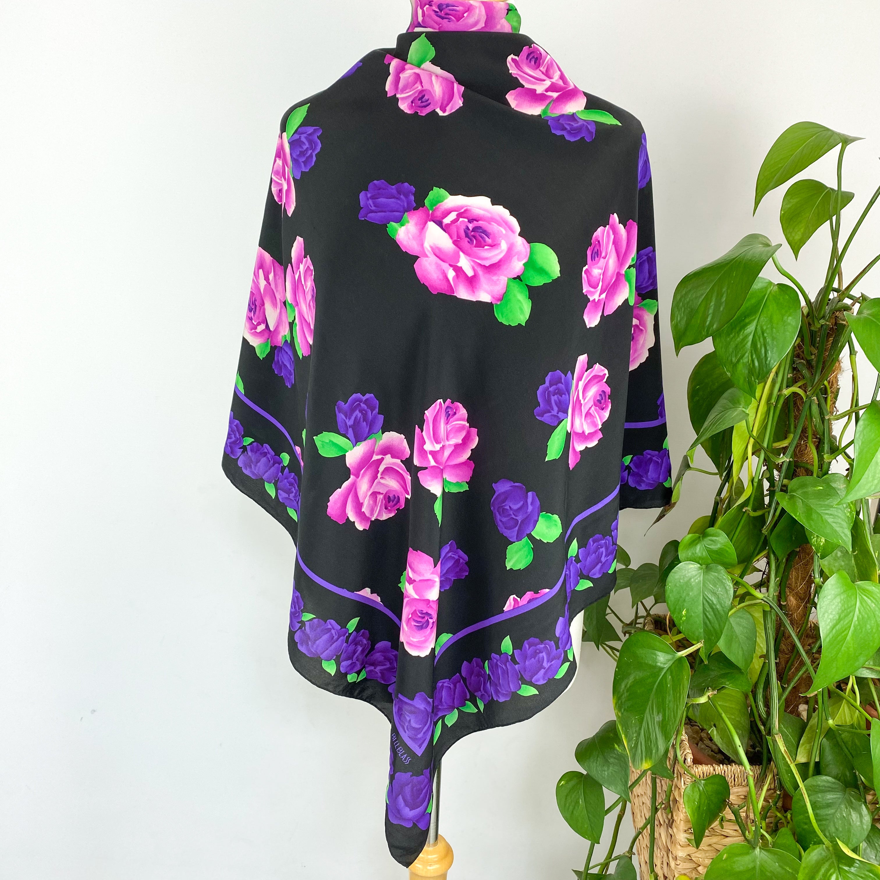 Bill Blass Vivid Floral Vintage Silk Scarf