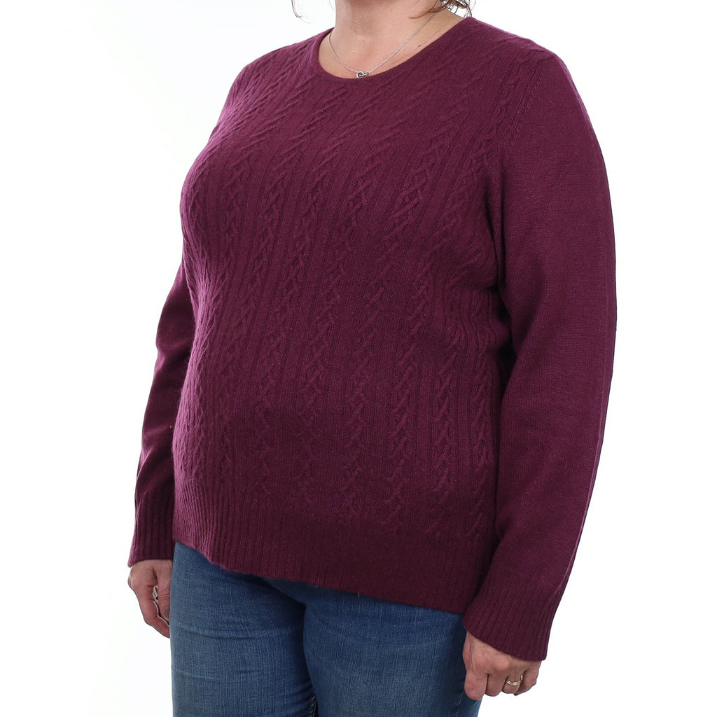 Fig Purple Cable Cashmere Crew Neck Jumper Extra Extra Large