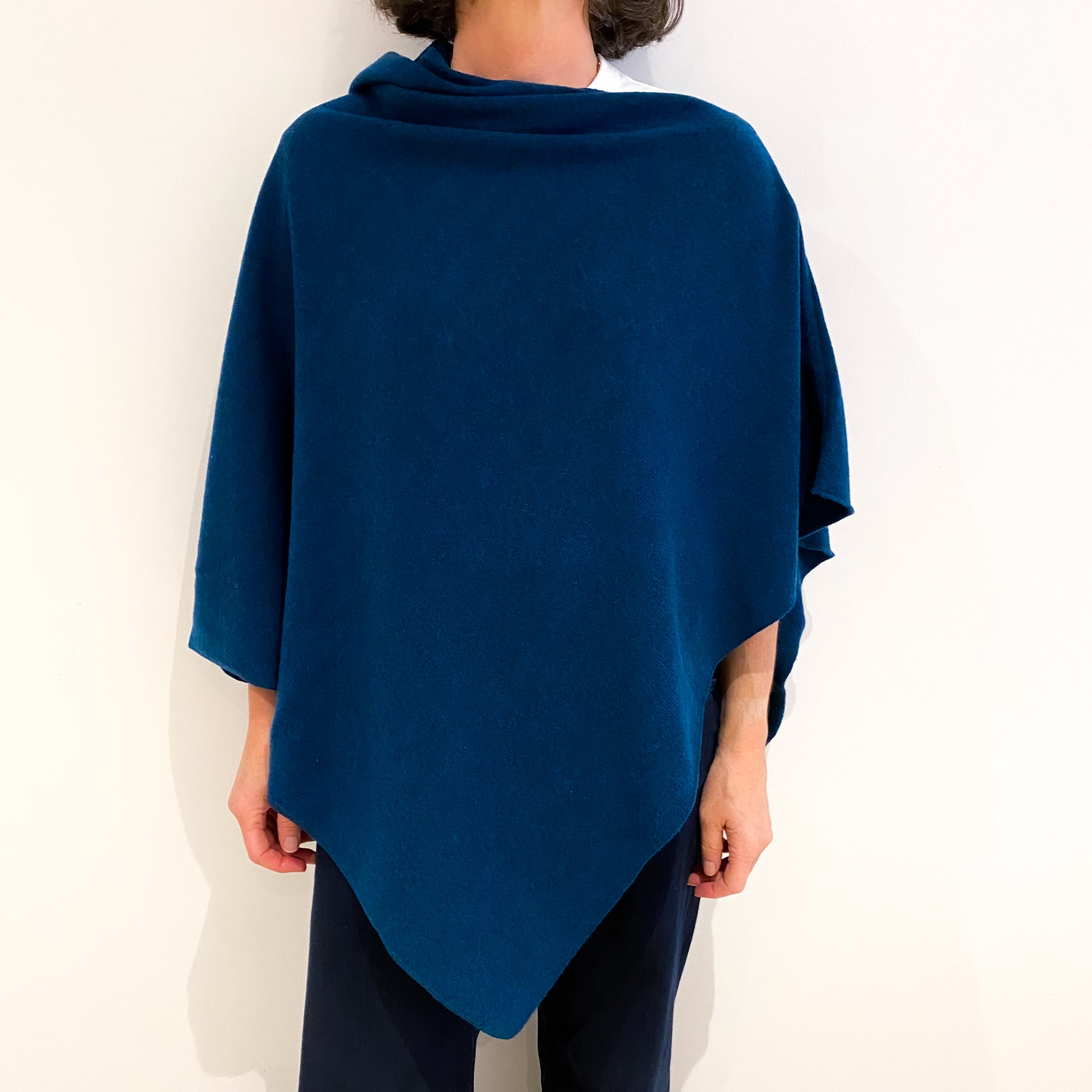 Brand New Scottish Peacock Blue Cashmere Poncho One Size