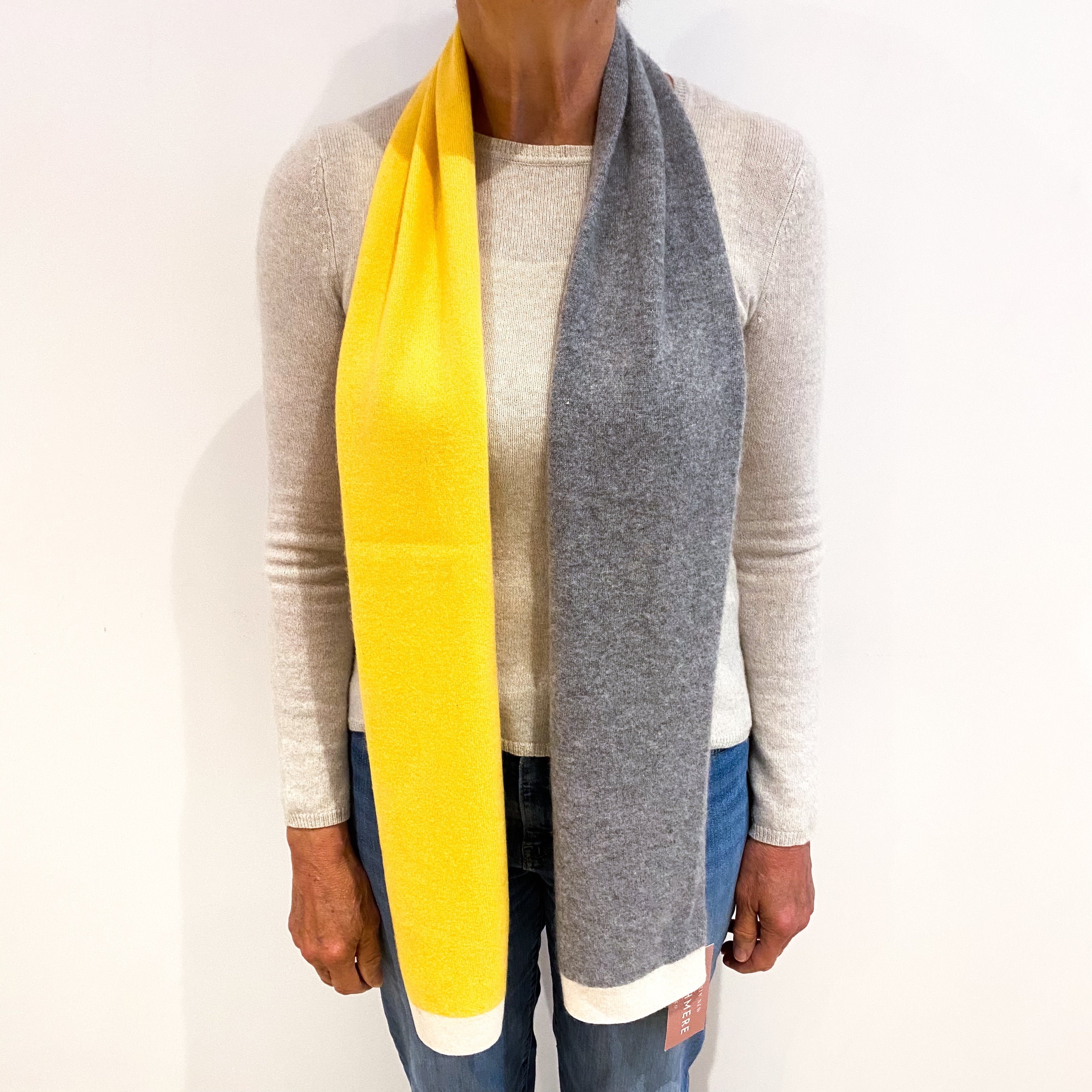 Marigold Yellow and Grey Cashmere Scarf