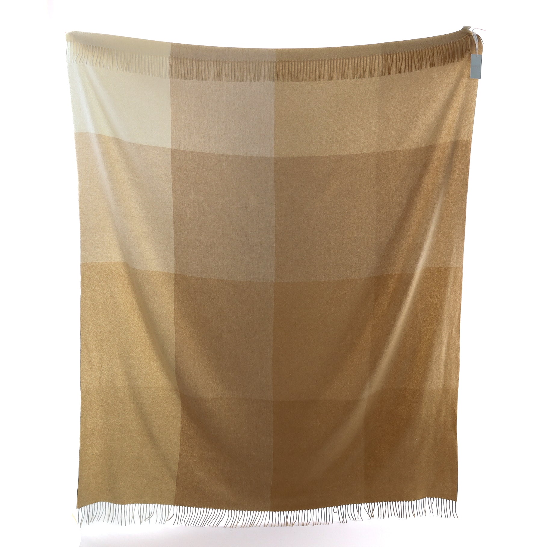 Brand New English Caramel and Cream Block Luxury Woven Cashmere Blanket